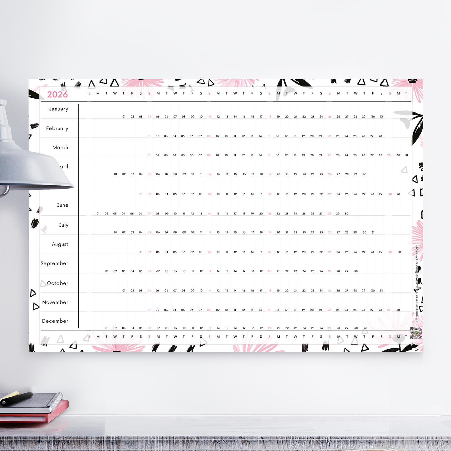 2026 Wall Planner Full Year Calendar For Home Office Work Jan-Dec A5-A1 Sizes