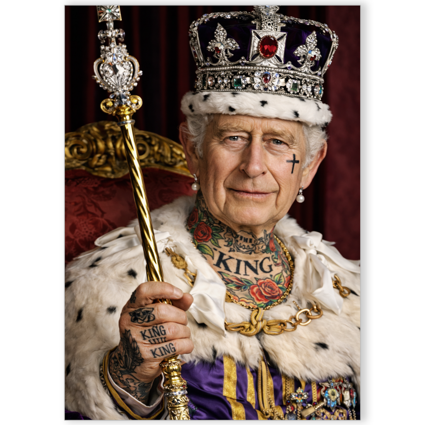 Punk Royal King Charles III Gothic Tattoos Art Home Decor Tattoo Shop Poster