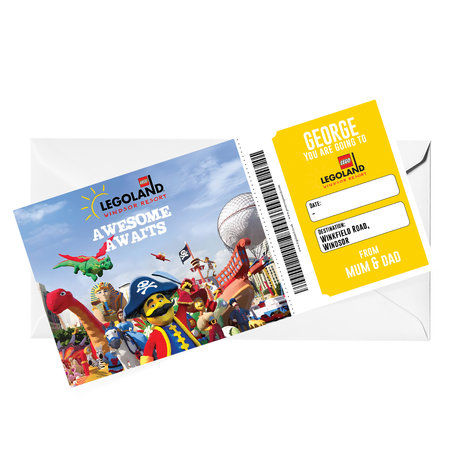 Personalised Legoland Windsor Surprise Ticket Birthday Present Gift Voucher