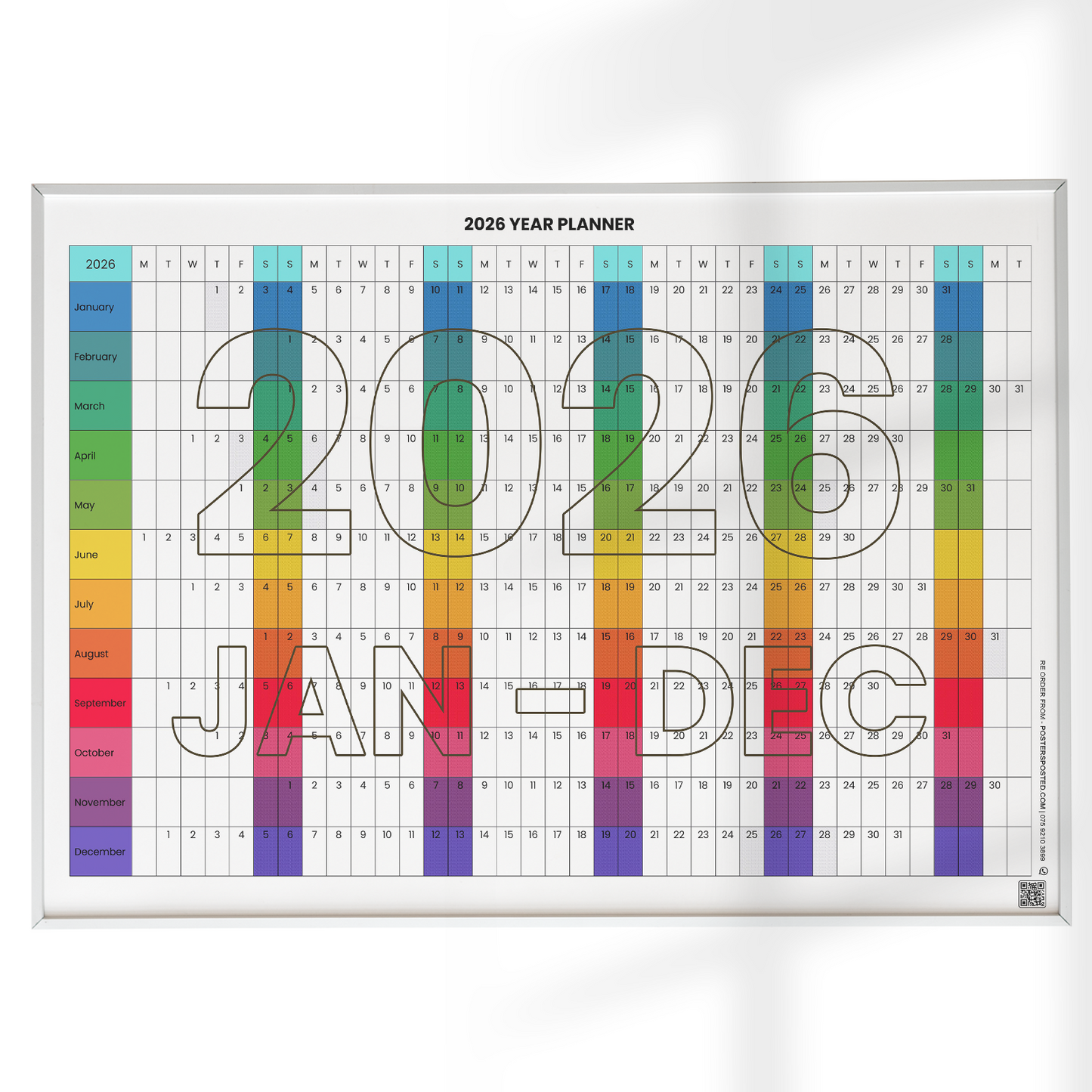 2026 Year Planner Wall Chart Calendar Holidays Home Office Wall Chart A5-A3