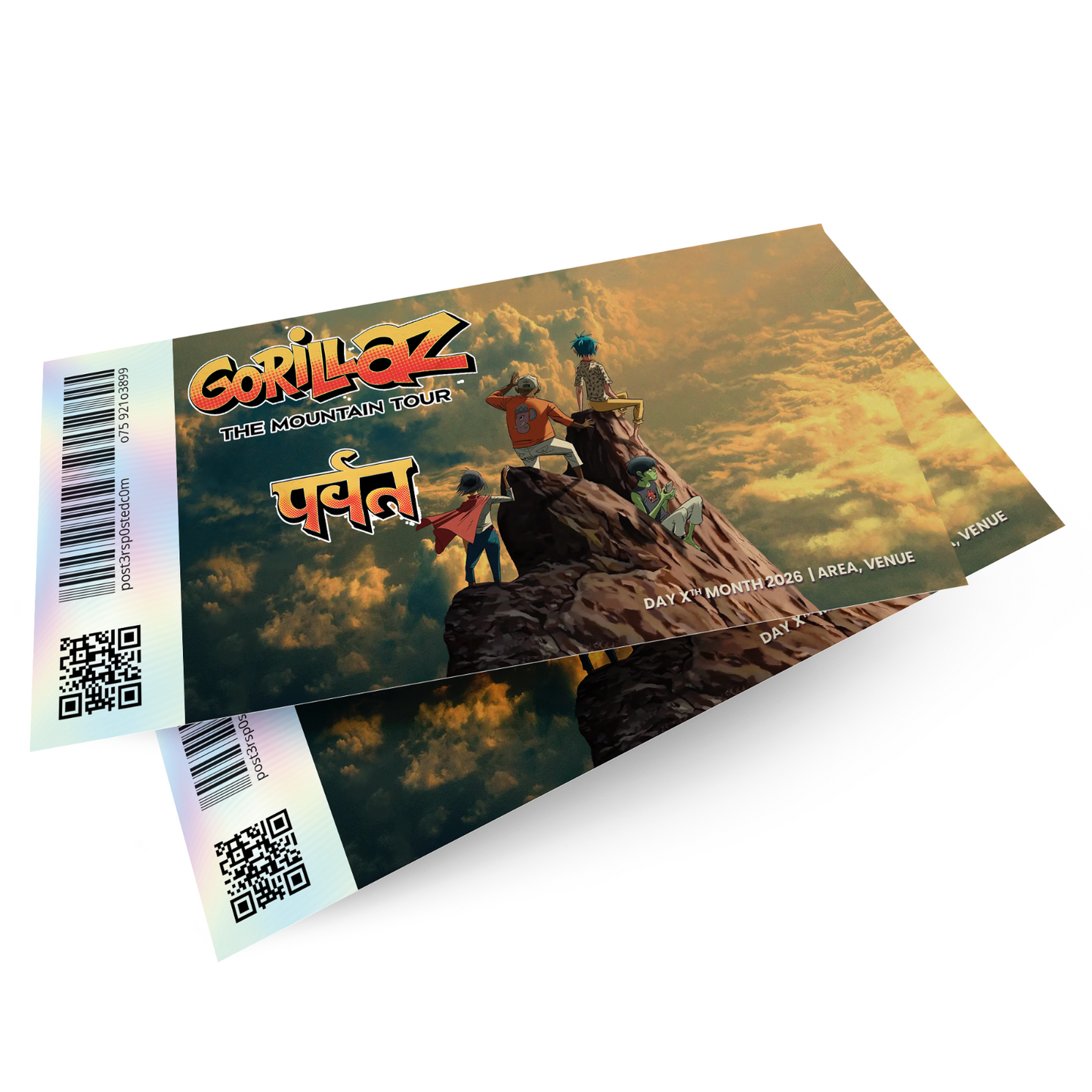 Gorillaz Mock Ticket The Mountain Tour 2026 Gift Reveal Personalised Souvenir