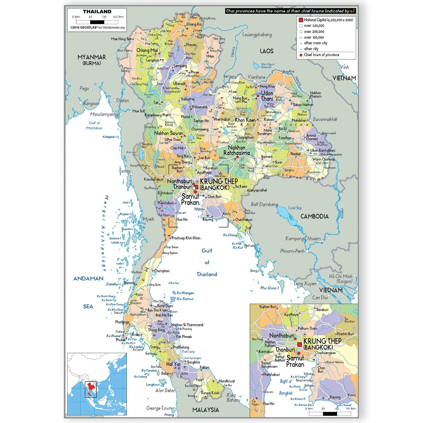 THAILAND MAP POSTER TRAVEL TOURISM EDUCATIONAL MAP POSTER PRINT - A5-A3