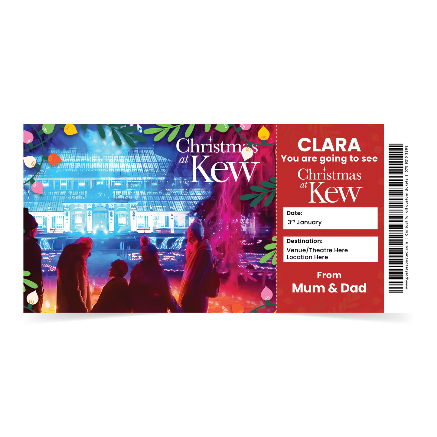 Christmas At Kew Garden Ticket Xmas Personalised Christmas Gift Keepsake Card