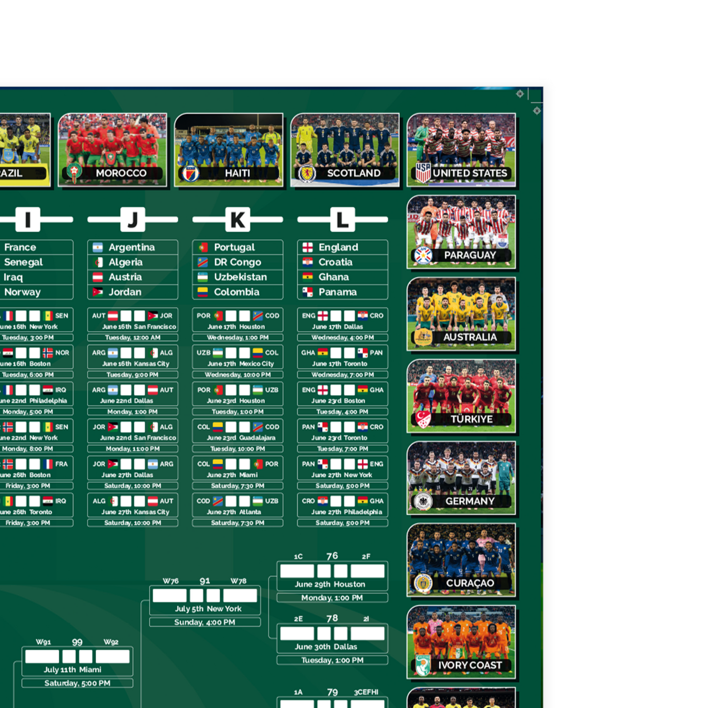 Football World Cup 2026 Wall chart World Cup Schedule Print +FREE A4 FLAG POSTER