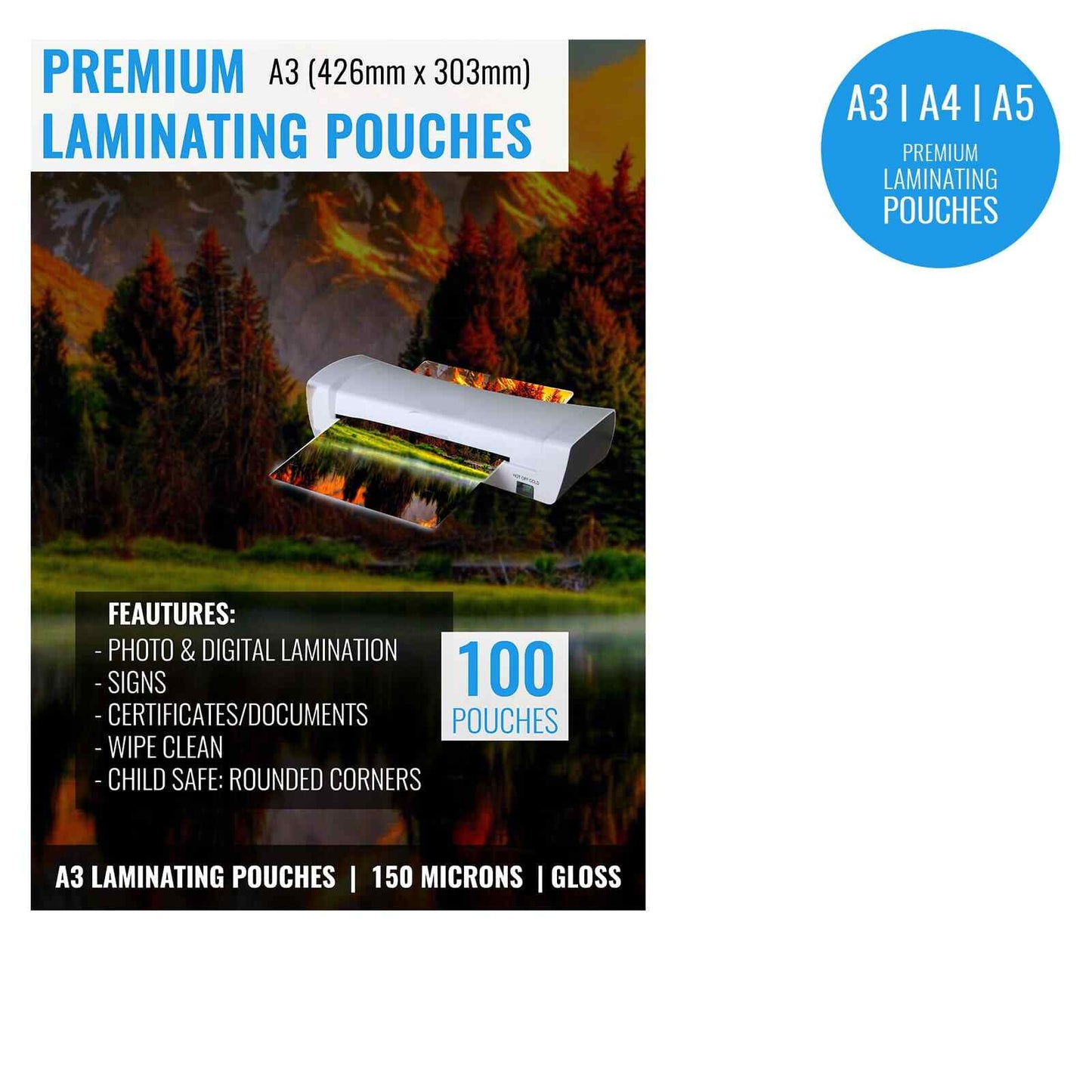 Laminating Pouches 150 Micron Gloss Pack Laminator Sheets A4 A3 A5 Pouches