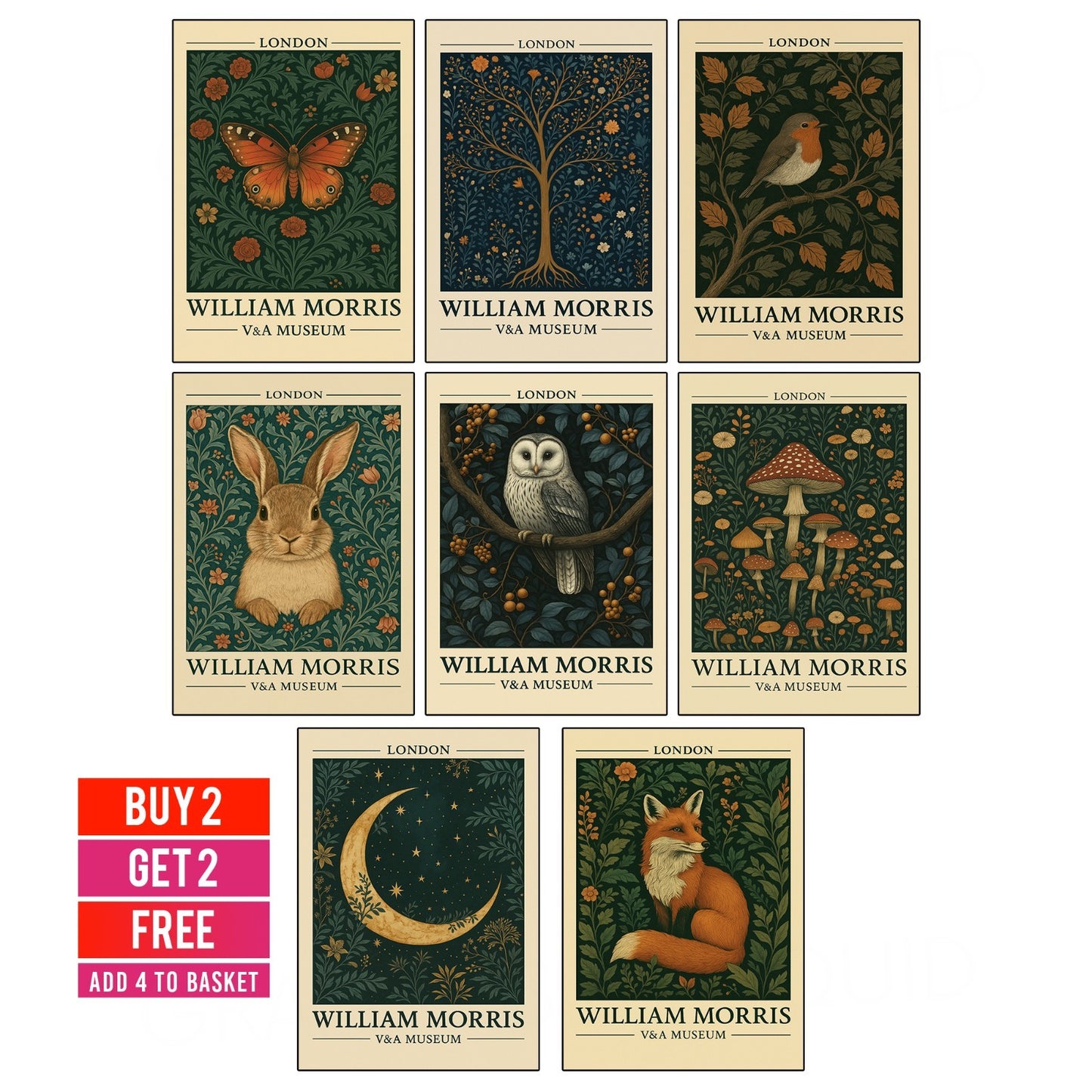 William Morris ANIMAL poster Prints Botanical Wall Art Posters Floral Home Décor