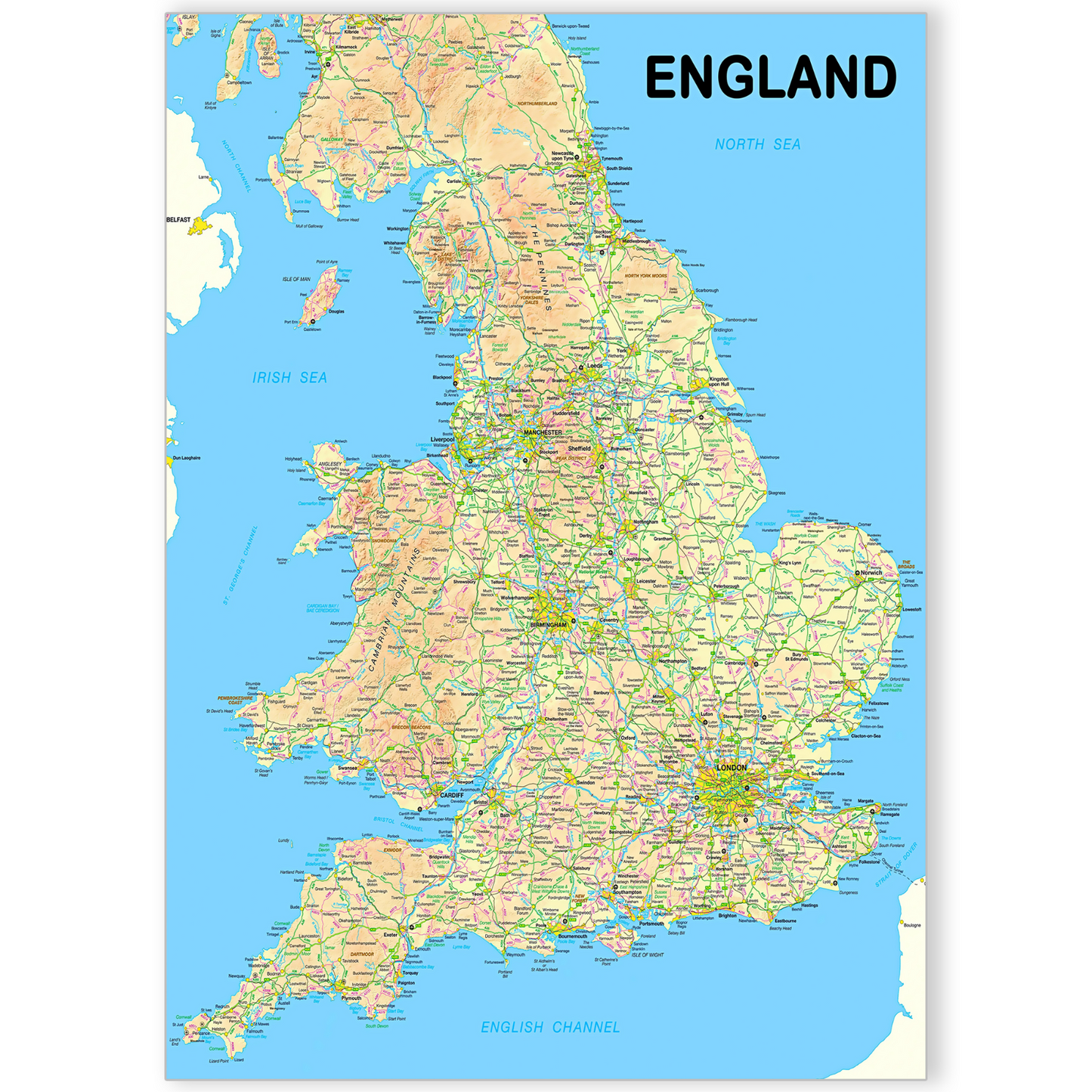 Map Of England Wall Poster Art Print | A5 A4 A3 A2 A1 |