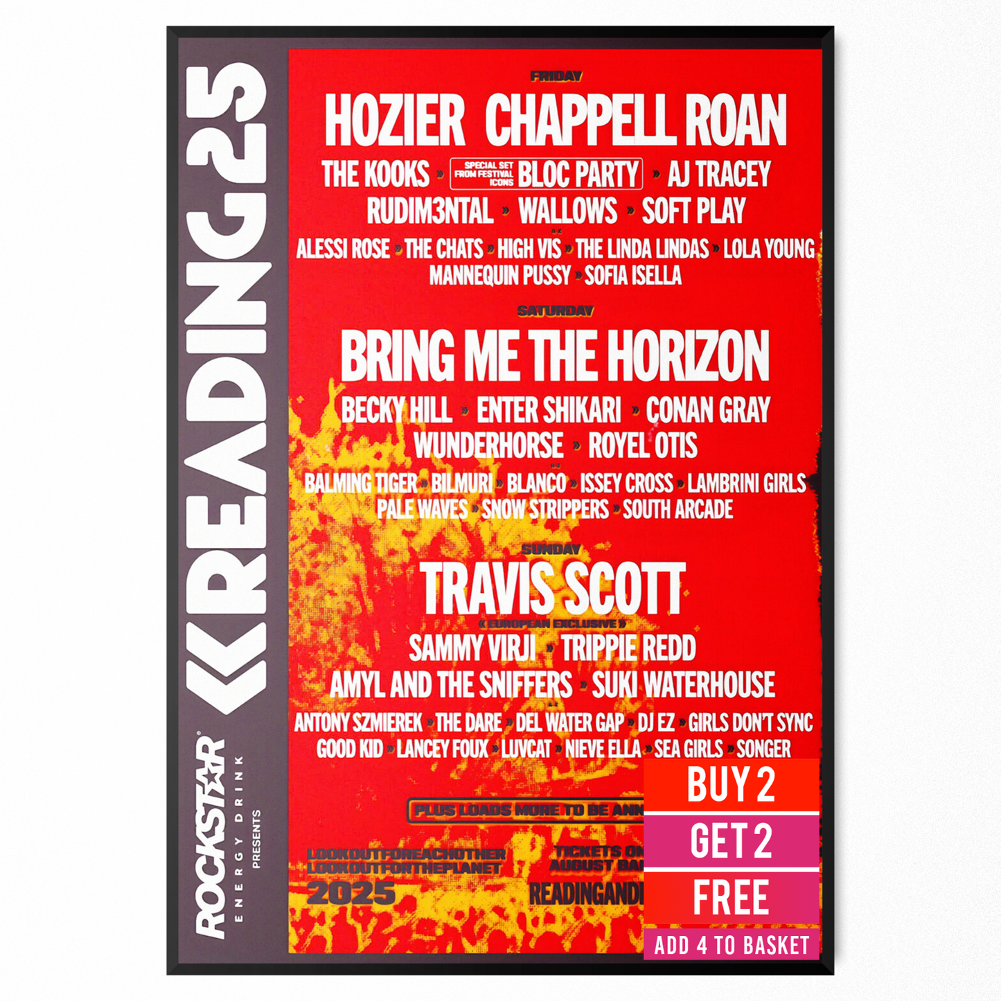 Reading Leeds Festival Poster 2025 Line Up Festival Music Print A5-A3 For Fans