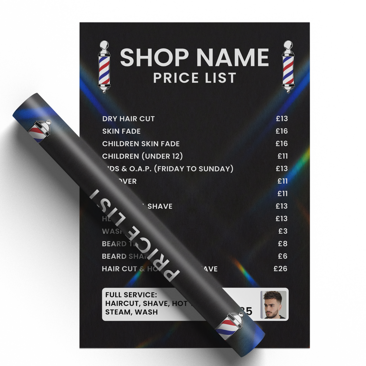 Barber Shop Price List Personalised Poster Sticker Sign Vinyl Wall Decal A5-A3