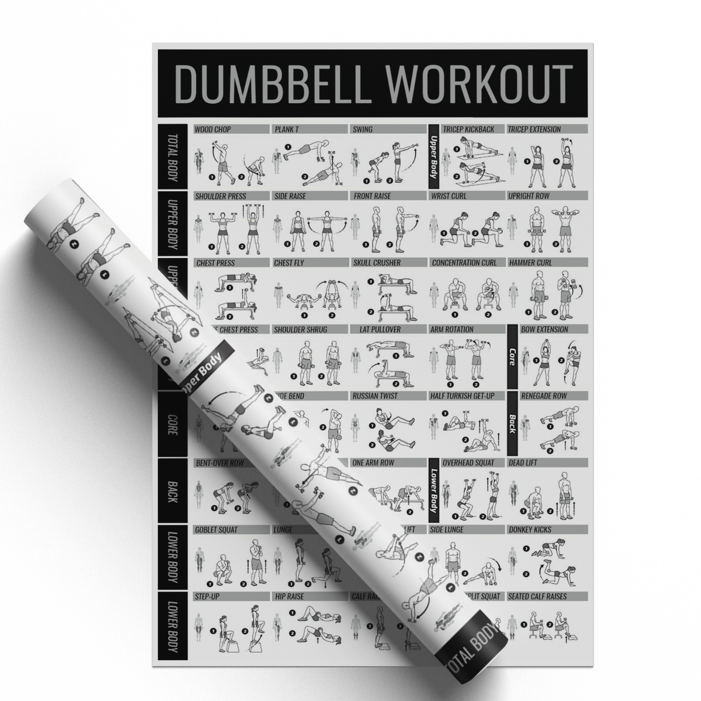 Dumbbell Gym Workout Poster Fitness Training Exercise Chart Print A5 A4 A3