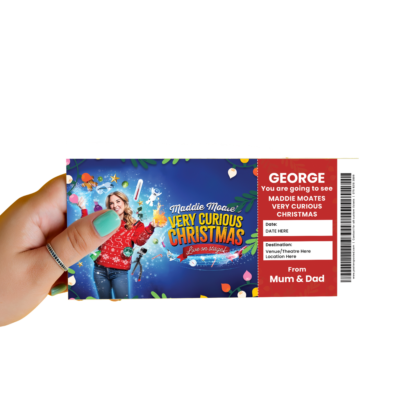 Maddie Moates Very Curious Christmas Theatre Xmas Ticket Personalised Gift