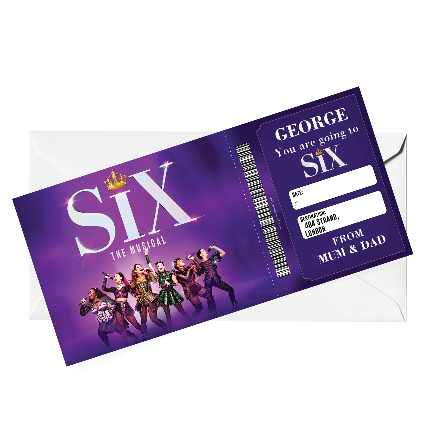 Six The Musical Ticket Personalised Theatre Gift Ticket Keepsake Reveal