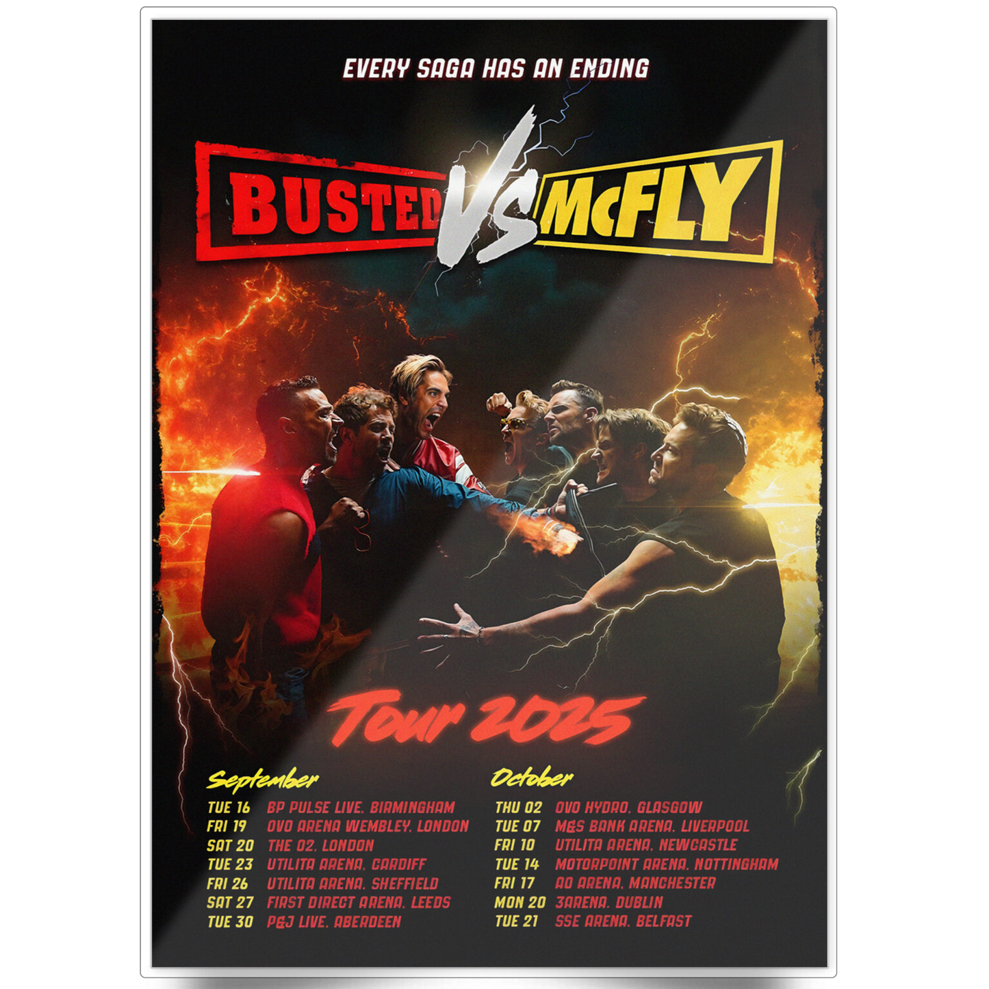 Busted vs McFly 2025 Concert Poster UK Tour Fan Print Gift Reveal A5-A3