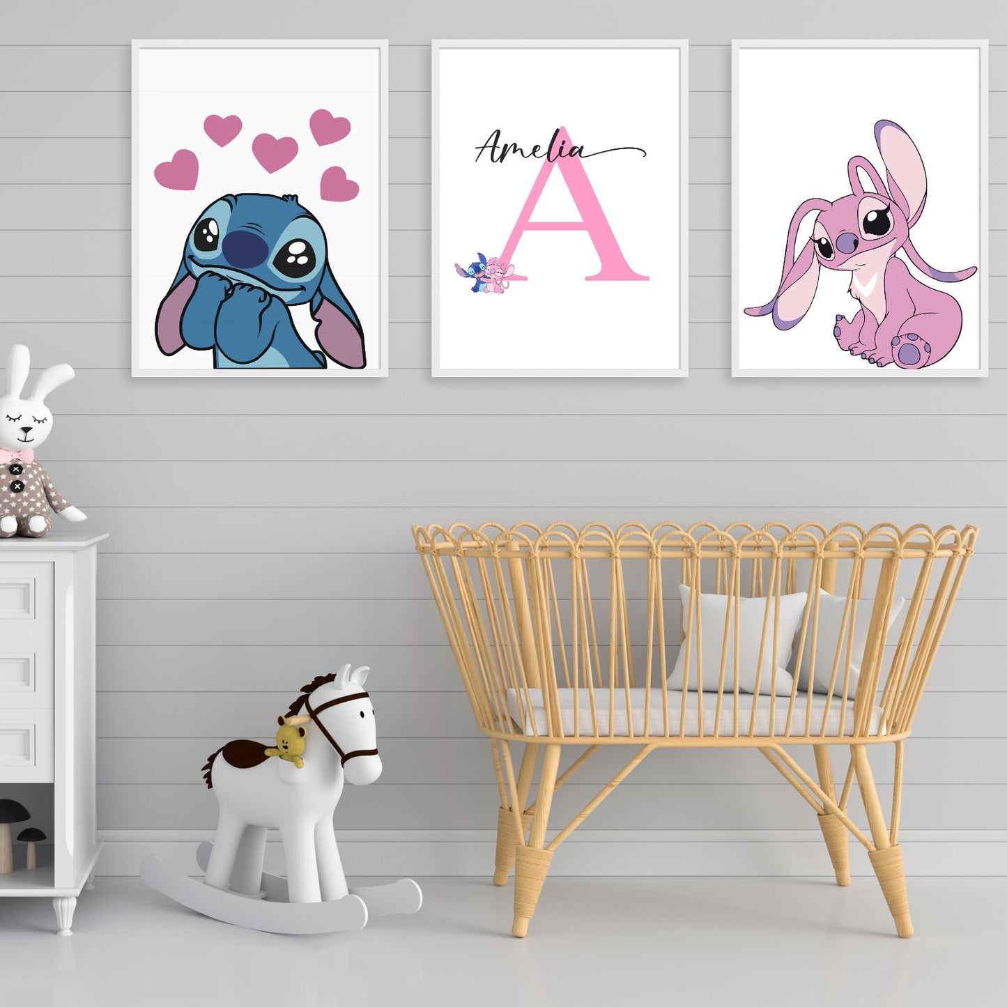 Set Of 3 Personalised Lilo And Stitch Disney Wall Art Poster Girl Gift Print