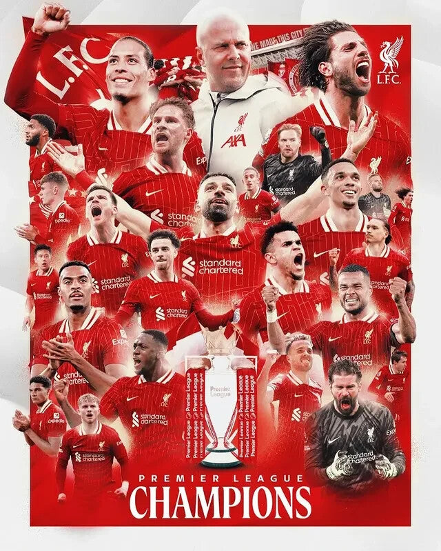 Liverpool Champions Poster 2024-25 EPL Poster For Liverpool Fans Wall Art Print
