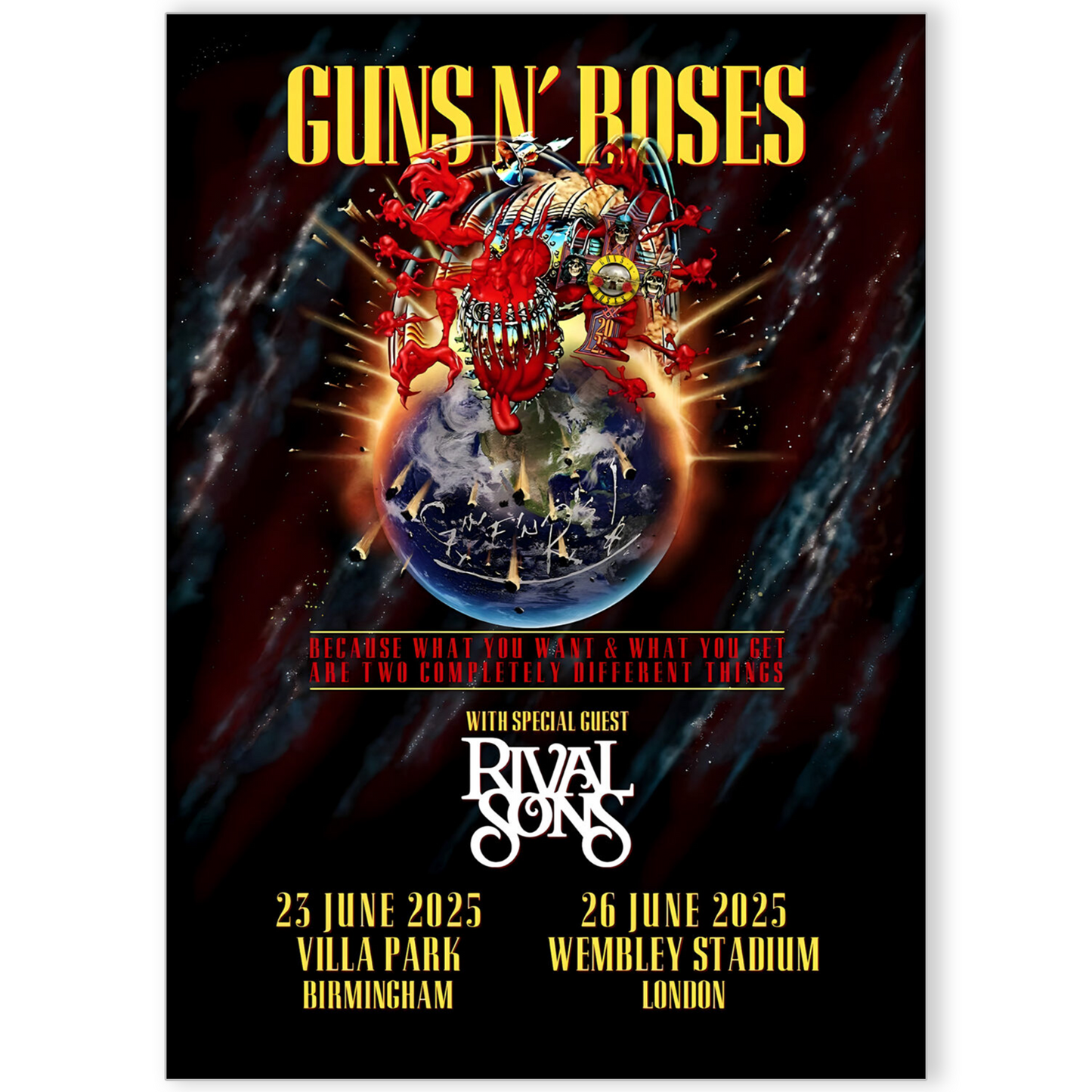 Guns N’ Roses Concert Poster Because What You Want Tour 2025 UK Dates A5-A3