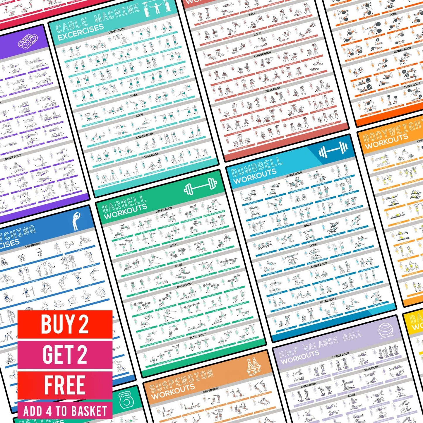 Gym Workout Exercise Posters Dumbbell Kettlebell Barbell Training A5 A4 A3 A2 A1