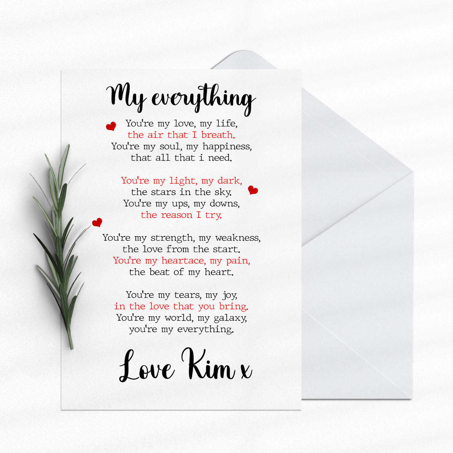 Valentines Day Card Personalised Poem Husband Wife Girlfriend Boyfriend Gift