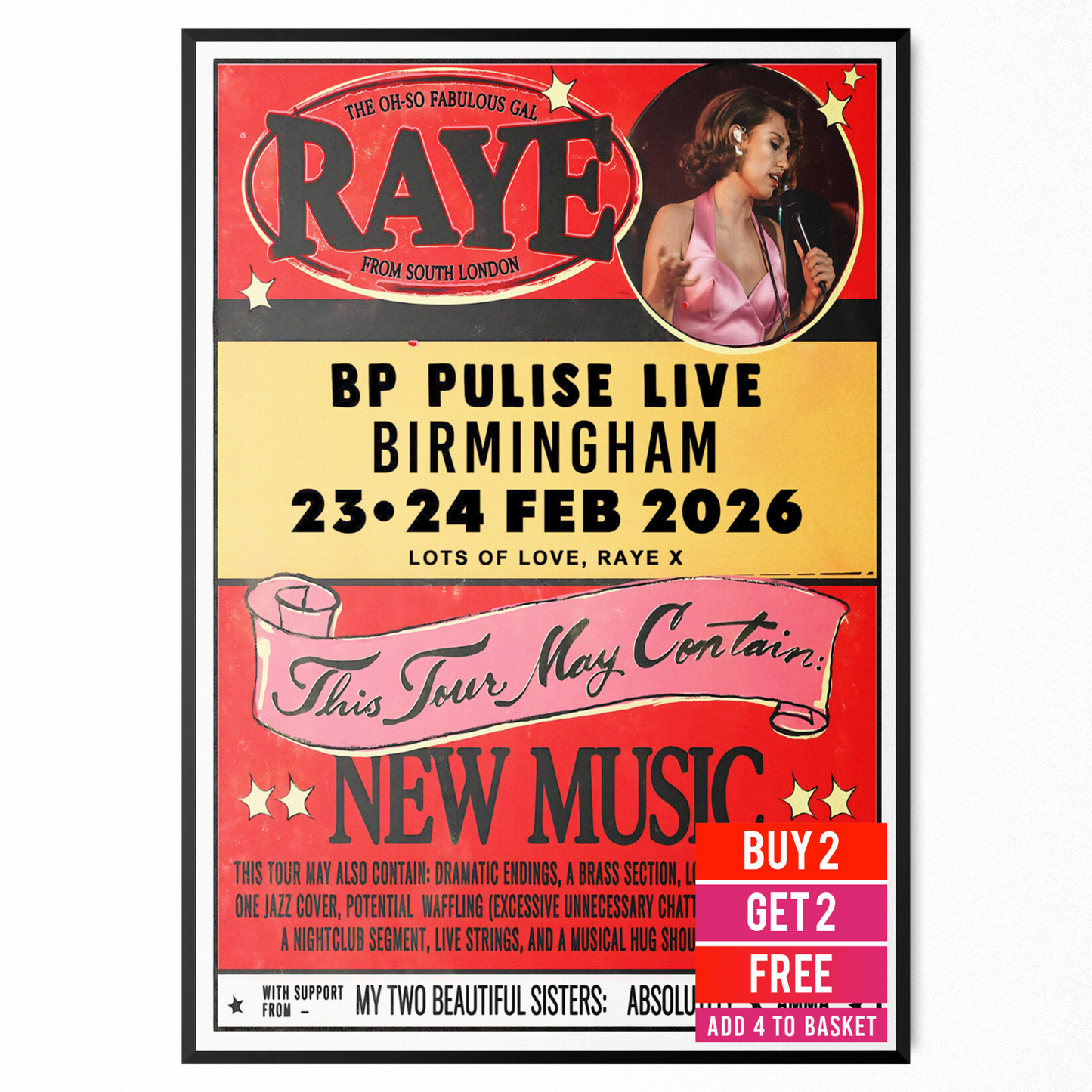 Raye Poster Musician 2026 Birmingham BP Pulse Poster For Raye Fans A5-A3 Concert