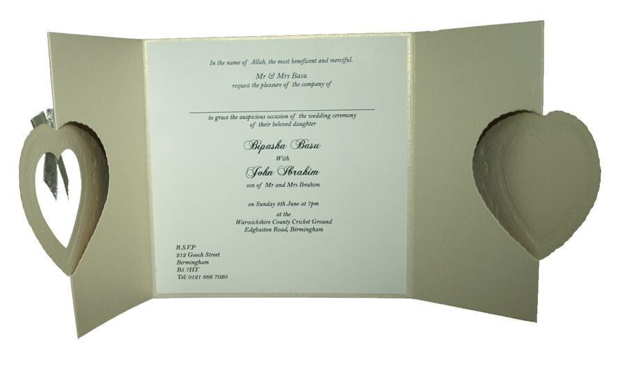 Personalised Wedding Card Handmade Ivory Gatefold Heart Invitation Card