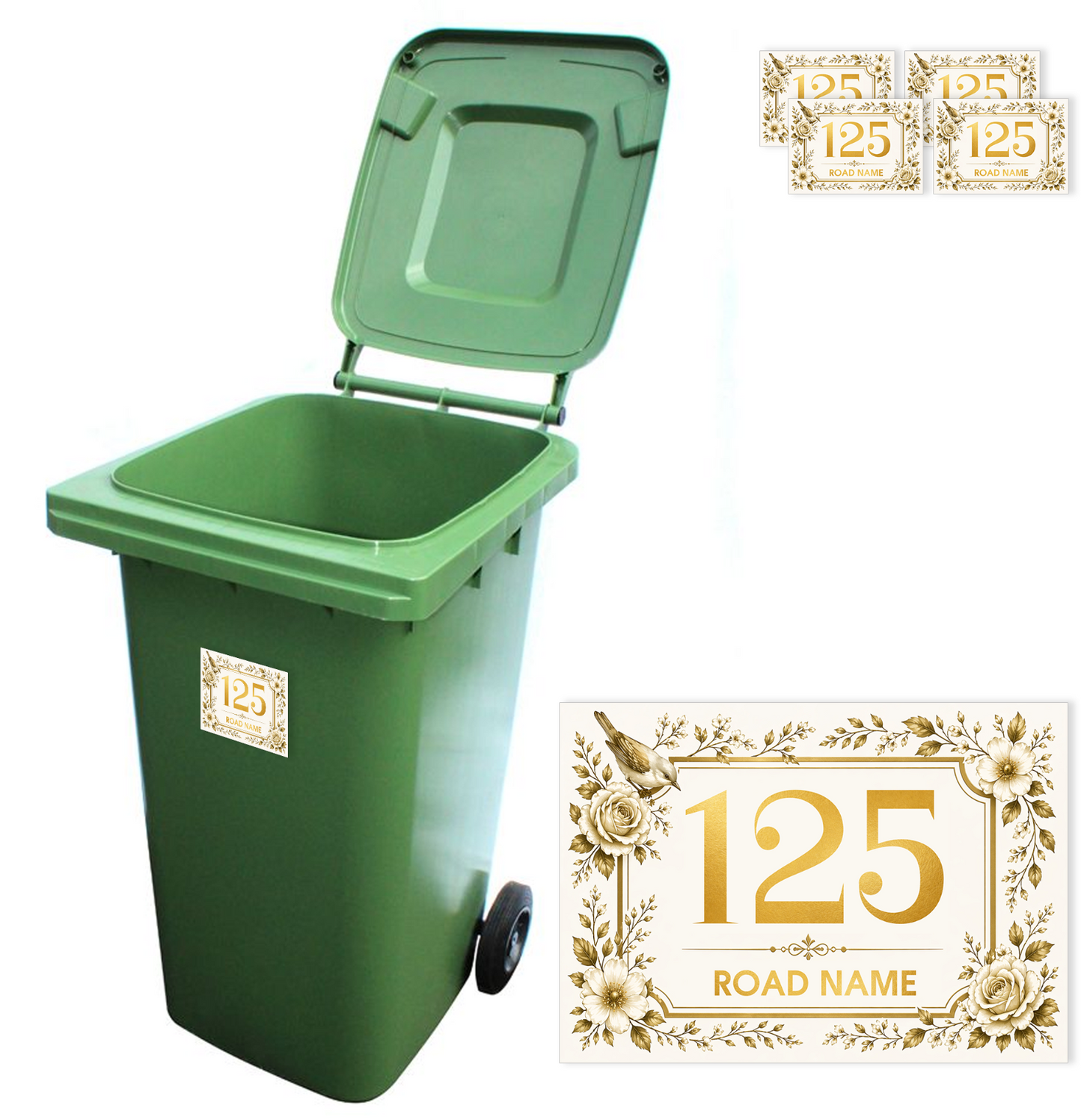 Wheelie Bin Stickers House Number Personalised Street Address Number for Bins