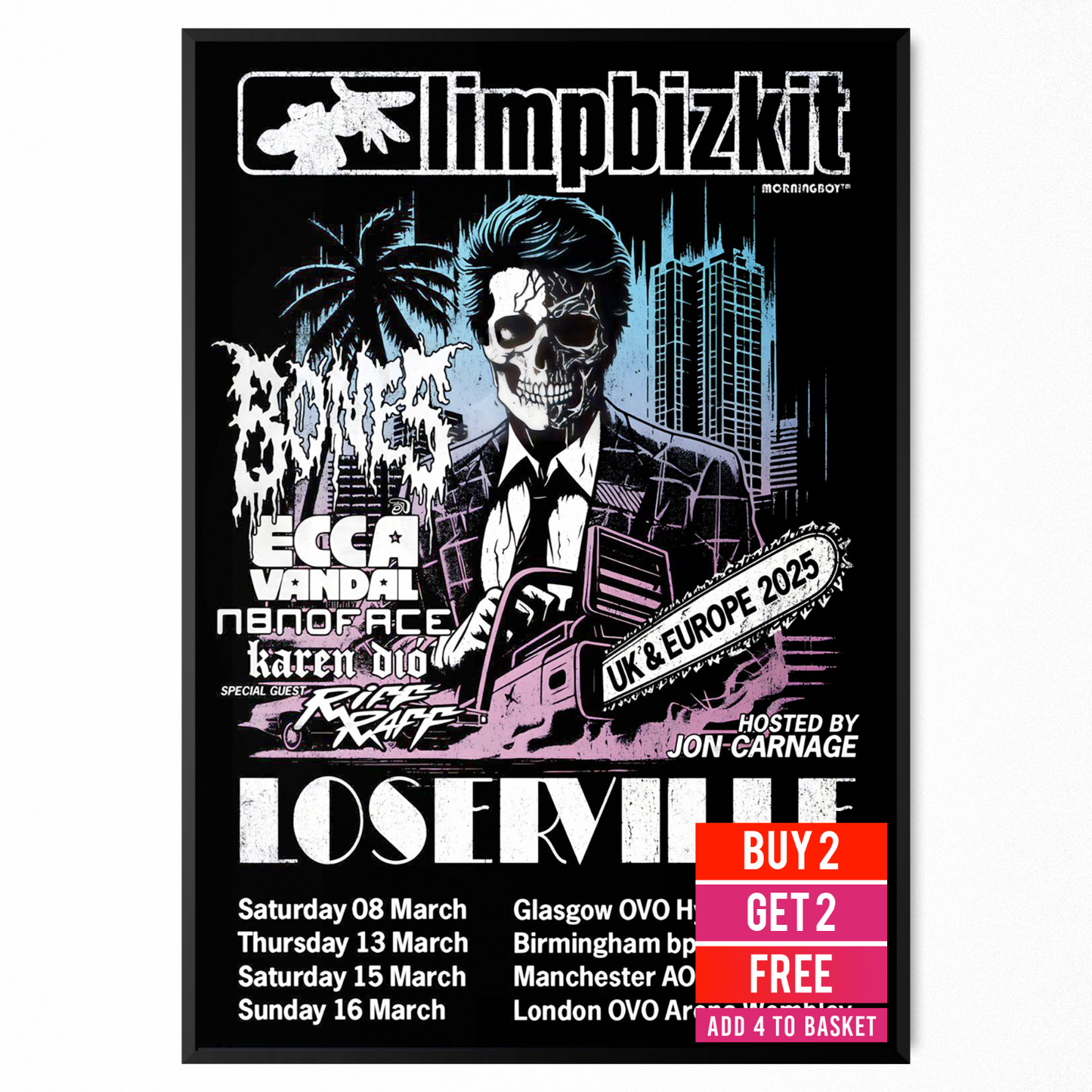 Limp Bizkit Tour Poster 2025 Loserville UK Concert Tour Print All Dates A5-A3