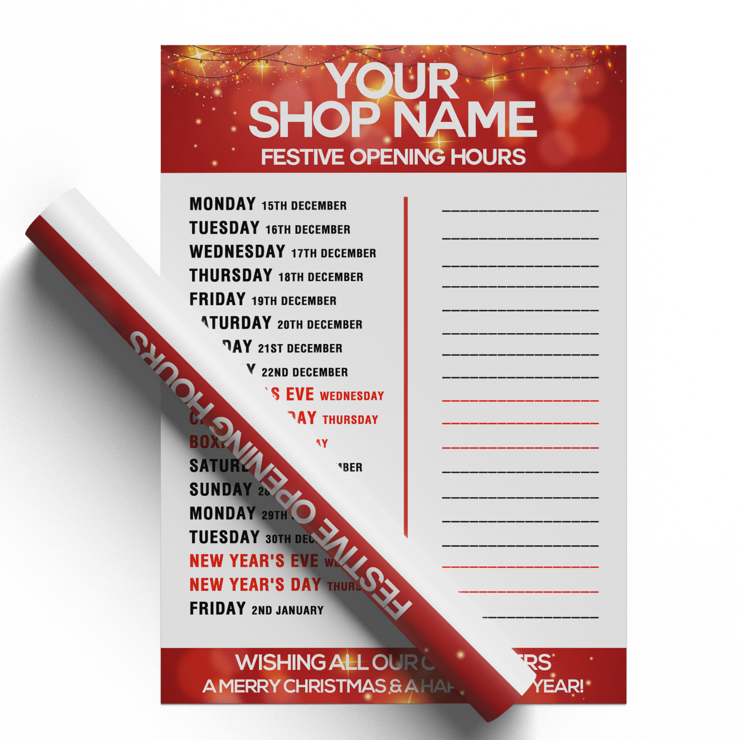 Christmas 2025 Opening Hours Posters Xmas Business Opening Times Signs A5 A4 A3