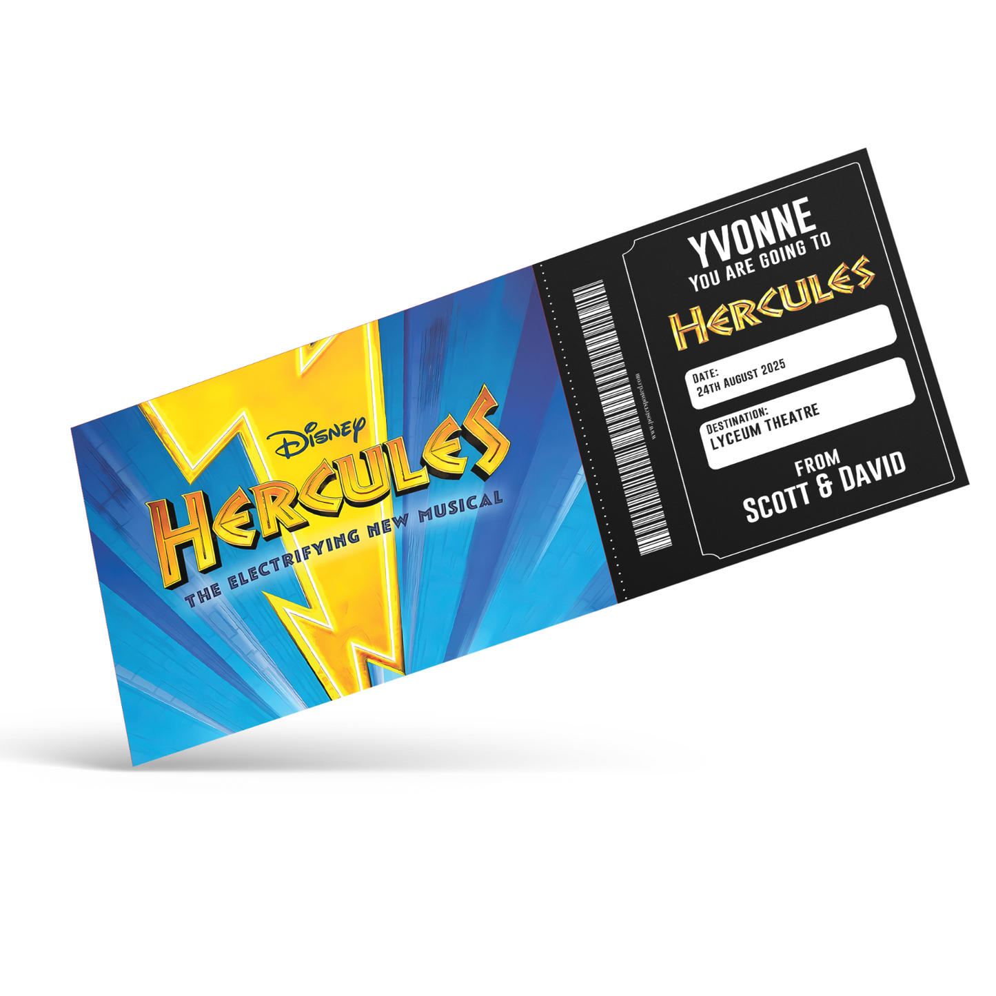 Hercules Musical Theatre Ticket Musical Gift Voucher Surprise Personalised Gift