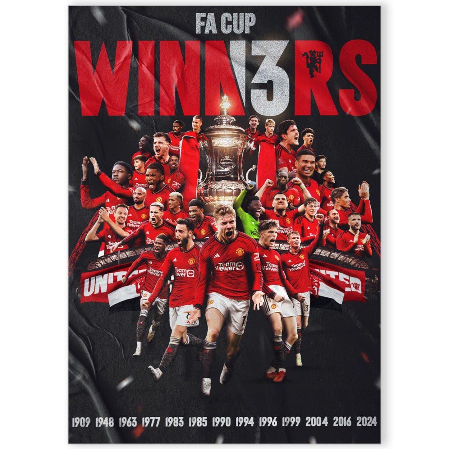 Manchester United FA Cup 2024 Winners Poster - A5-A3 - BUY 2 GET 2 FREE