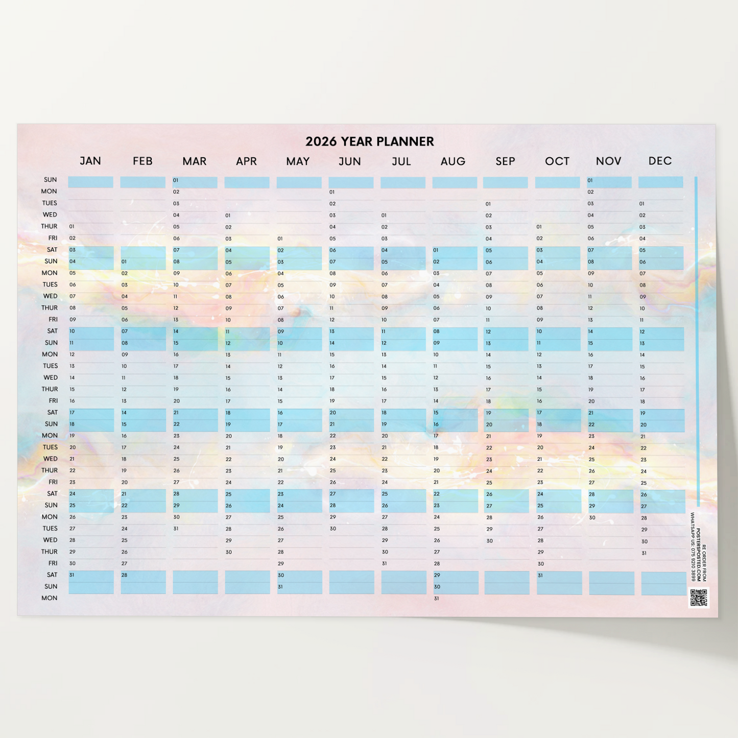 2026 Wall Planner Calendar Full Year Calendar Office Work Home A5 A4 A3