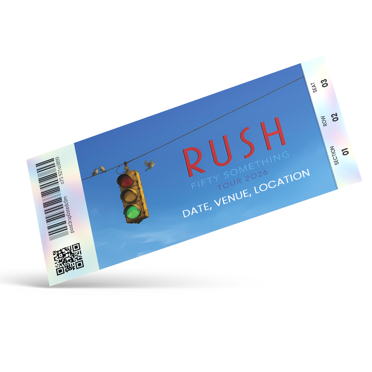 Rush Fifty Something 2027 Mock Ticket Stub Souvenir Personalised Ticket Gift