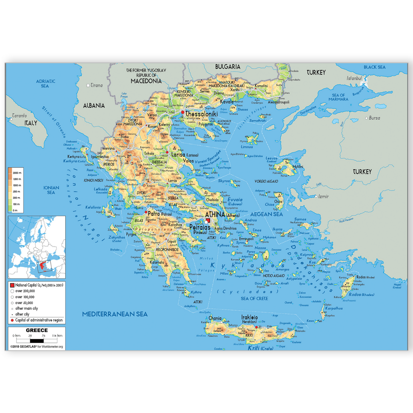 Map of Greece Poster Print Wall Art Home Decor A5 A4 A3 Educational Print