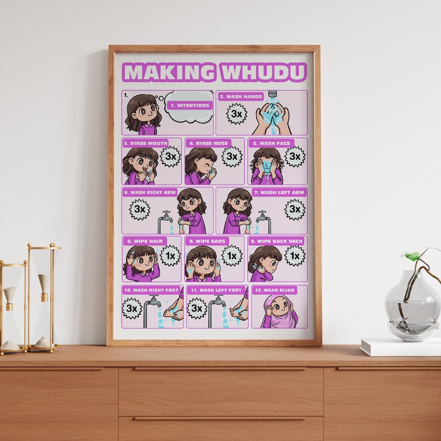 Wudu Guide Kids Chart Poster Girls How To Do Wudu Islamic Wall Art Poster A5-A3