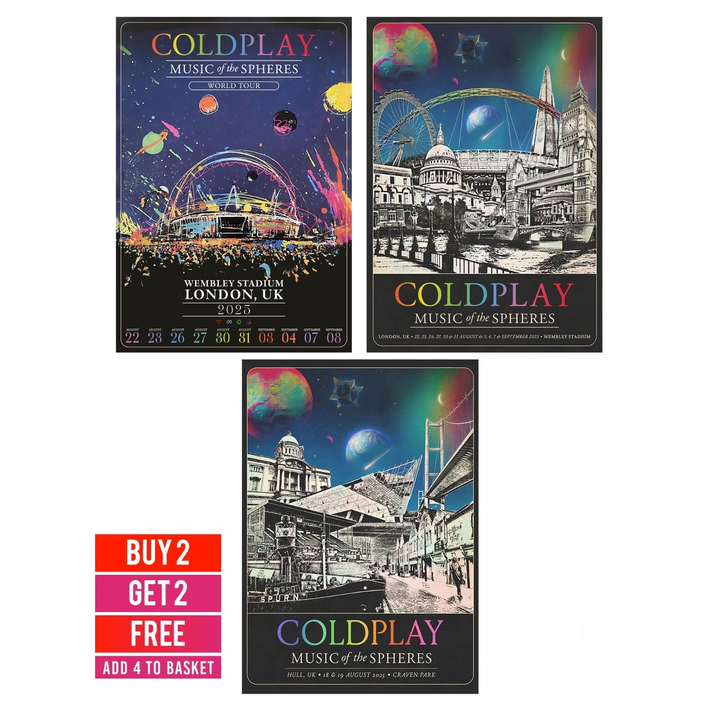 Coldplay Music Of The Spheres 2025 Poster Print Wembley Craven Park London Tour