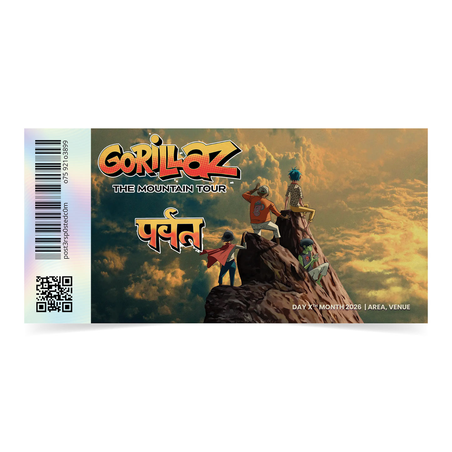 Gorillaz Mock Ticket The Mountain Tour 2026 Gift Reveal Personalised Souvenir