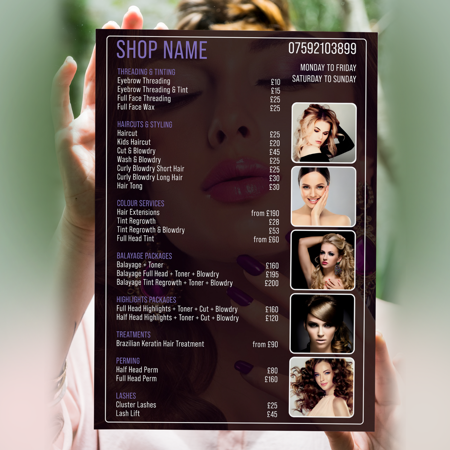 Salon Price List Poster Personalised Nail Spa Hairdresser Makeup A5-A3