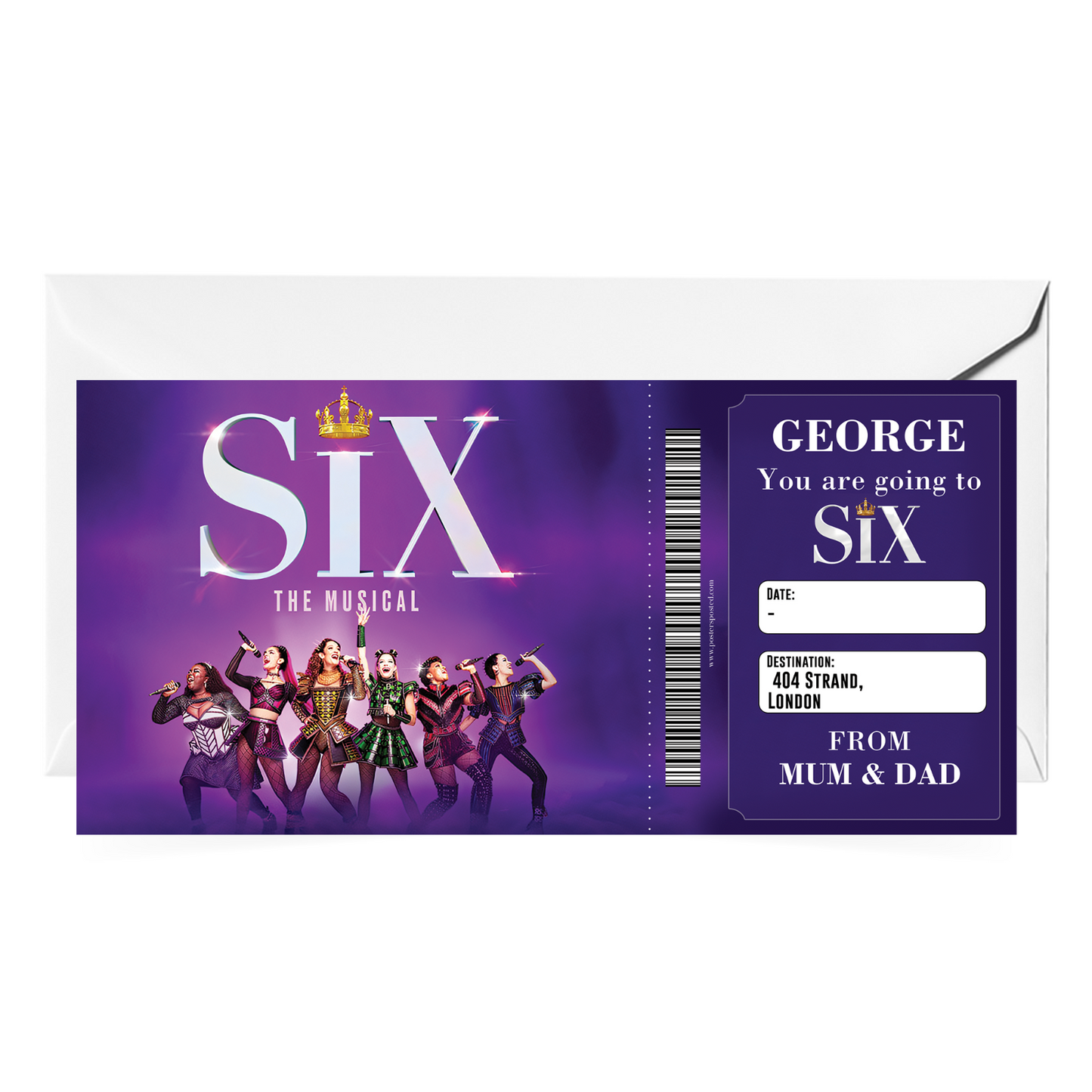 Six The Musical Ticket Theatre Gift Ticket Keepsake Personalised Reveal Gift
