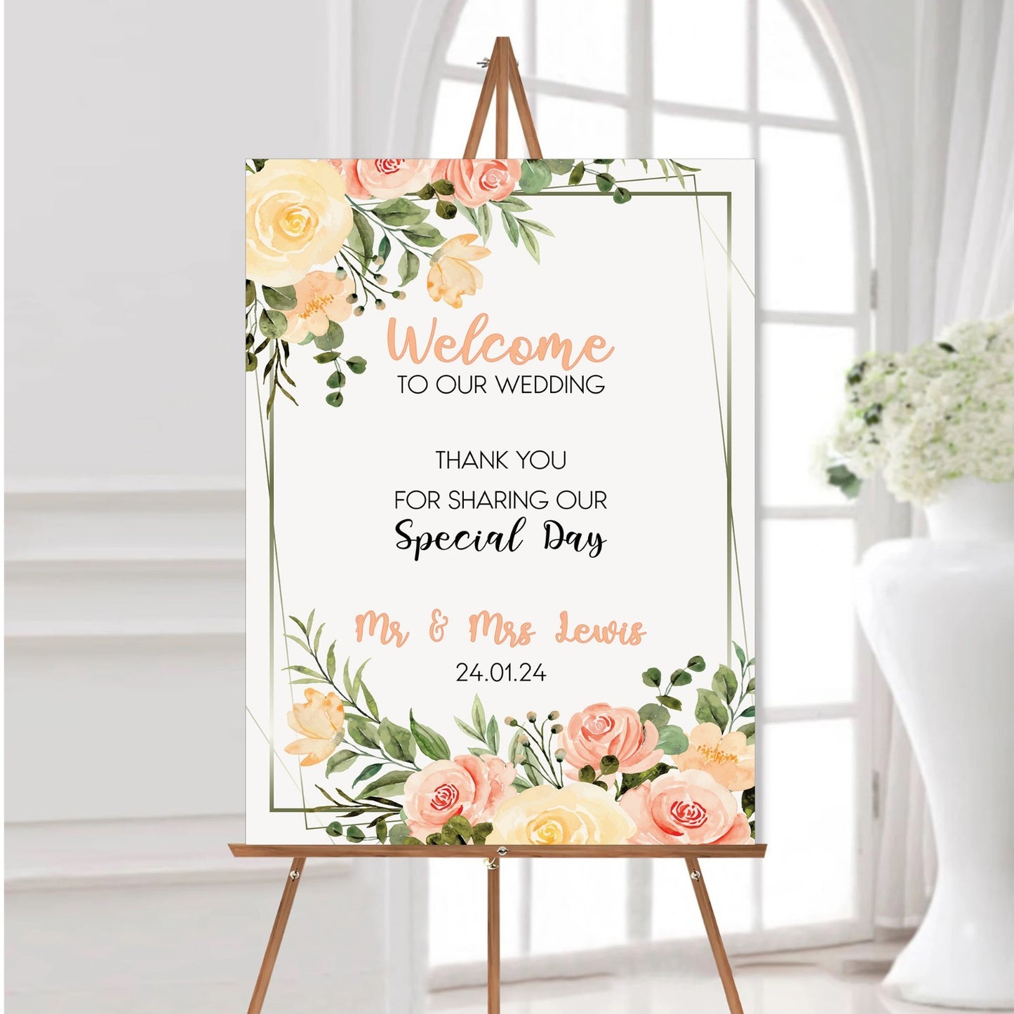 Personalised Wedding Welcome Sign Poster Foliage Ceremony A5-A3 | Custom