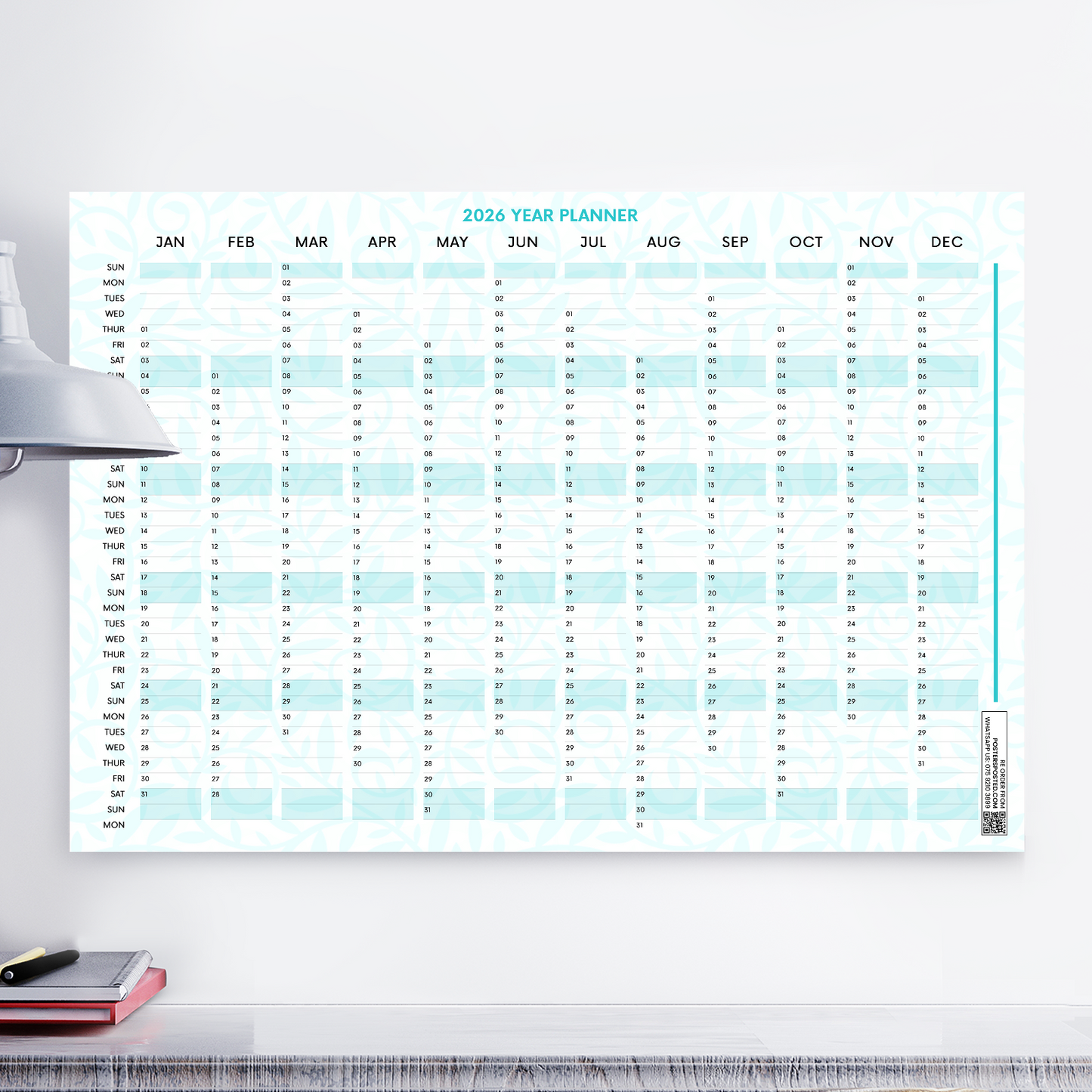 2026 Wall Planner Calendar Wall Chart Year Planner Calendar Home Office A5-A3
