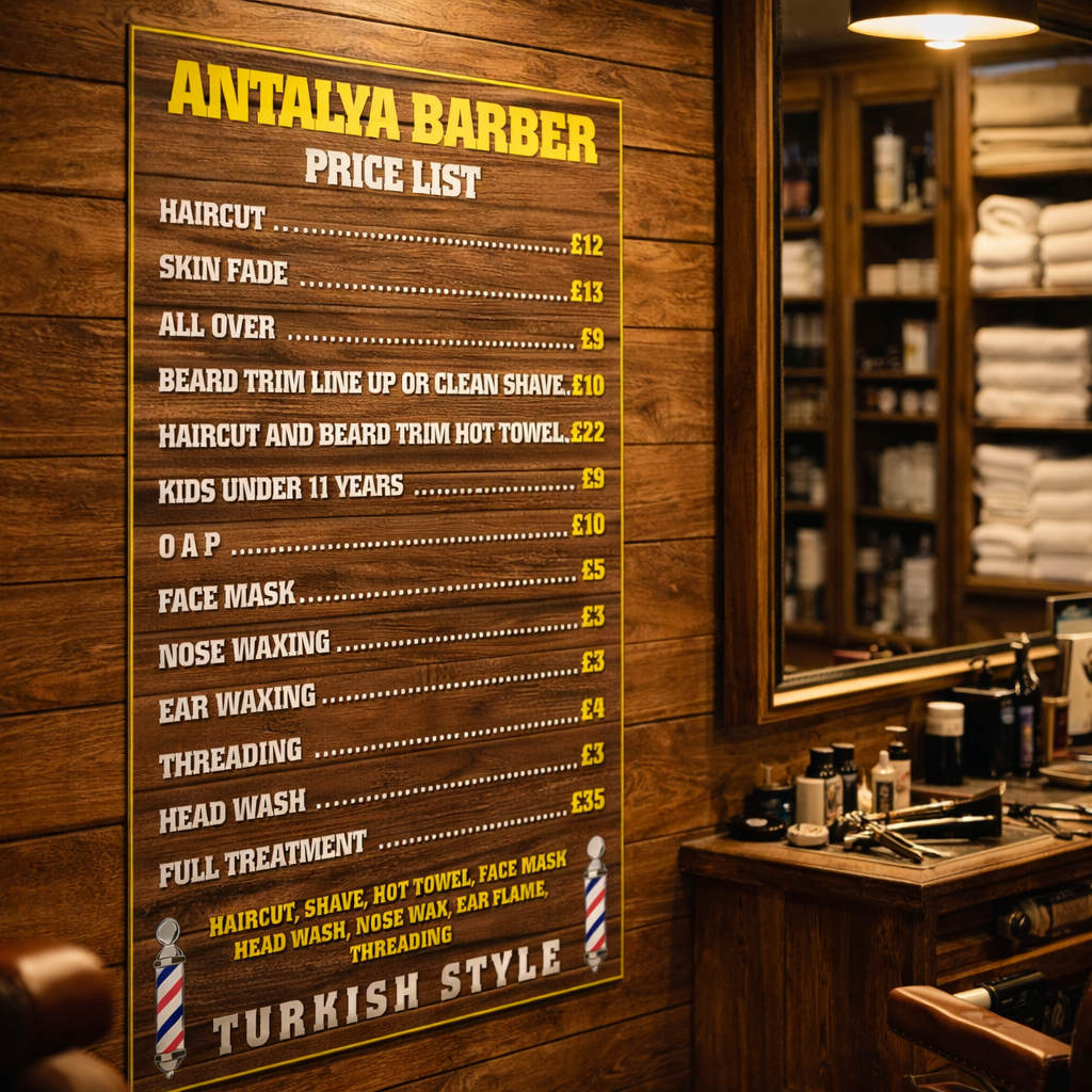 Barber Shop Price List Advertising Salon Sign Poster Indoor Vinyl Sticker A5-A3