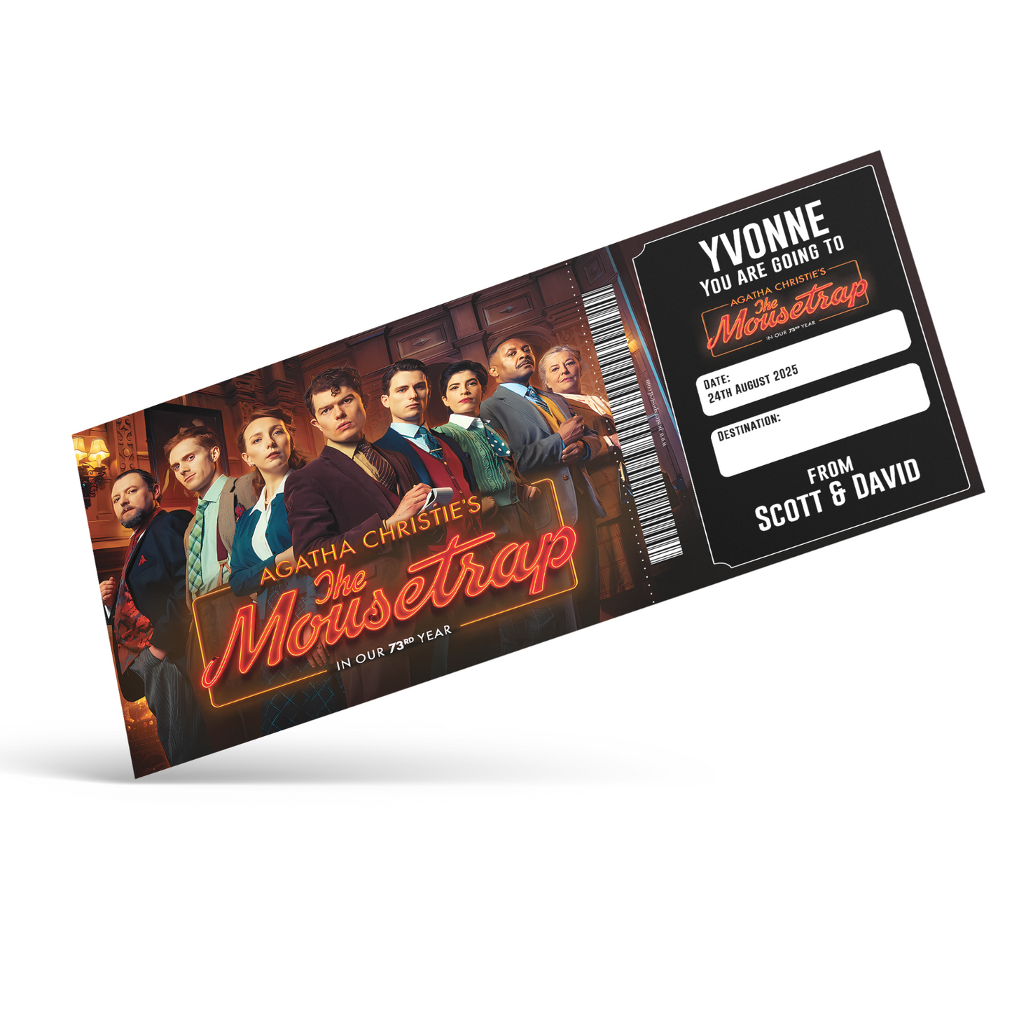 The Mousetrap Musical Theatre Gift Ticket Personalised Christmas Xmas Ticket