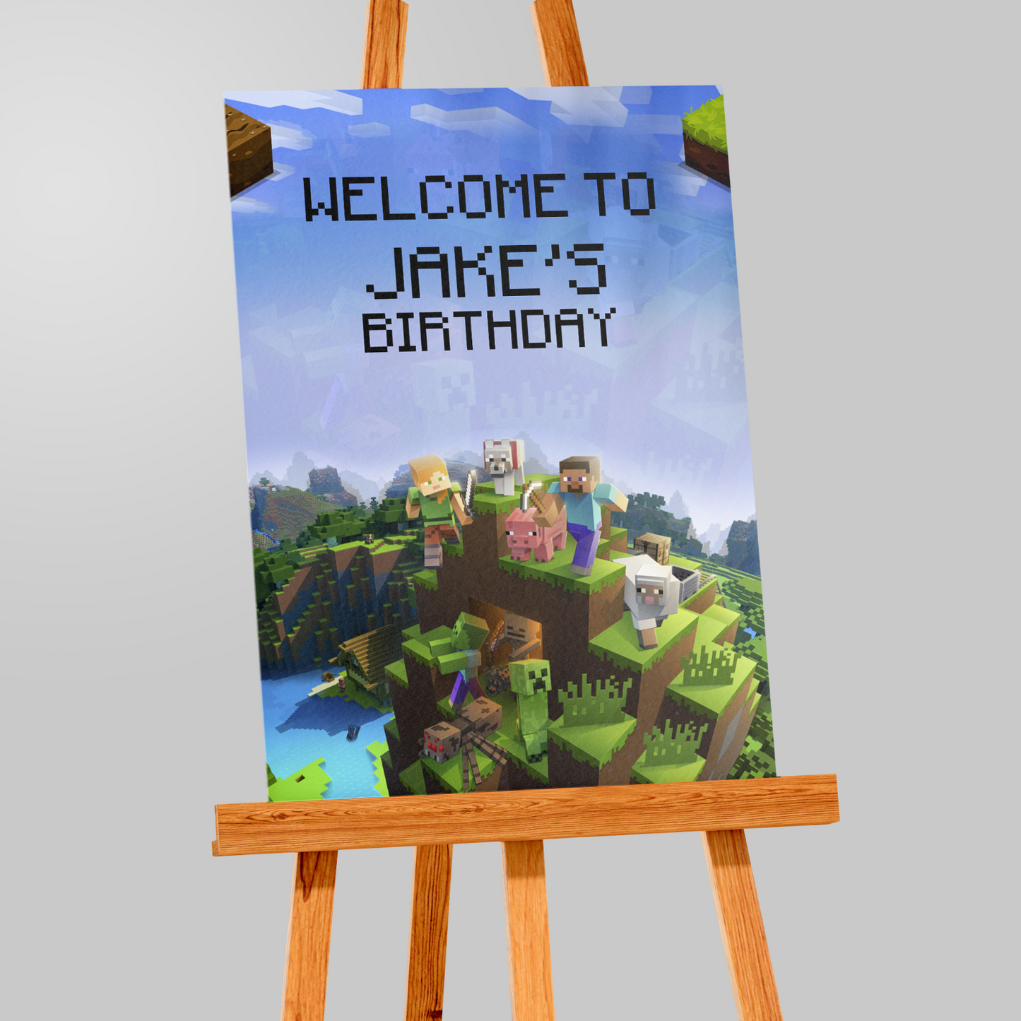 Gaming Birthday Party Sign Personalised Birthday Decor Mine Craft A5-A3