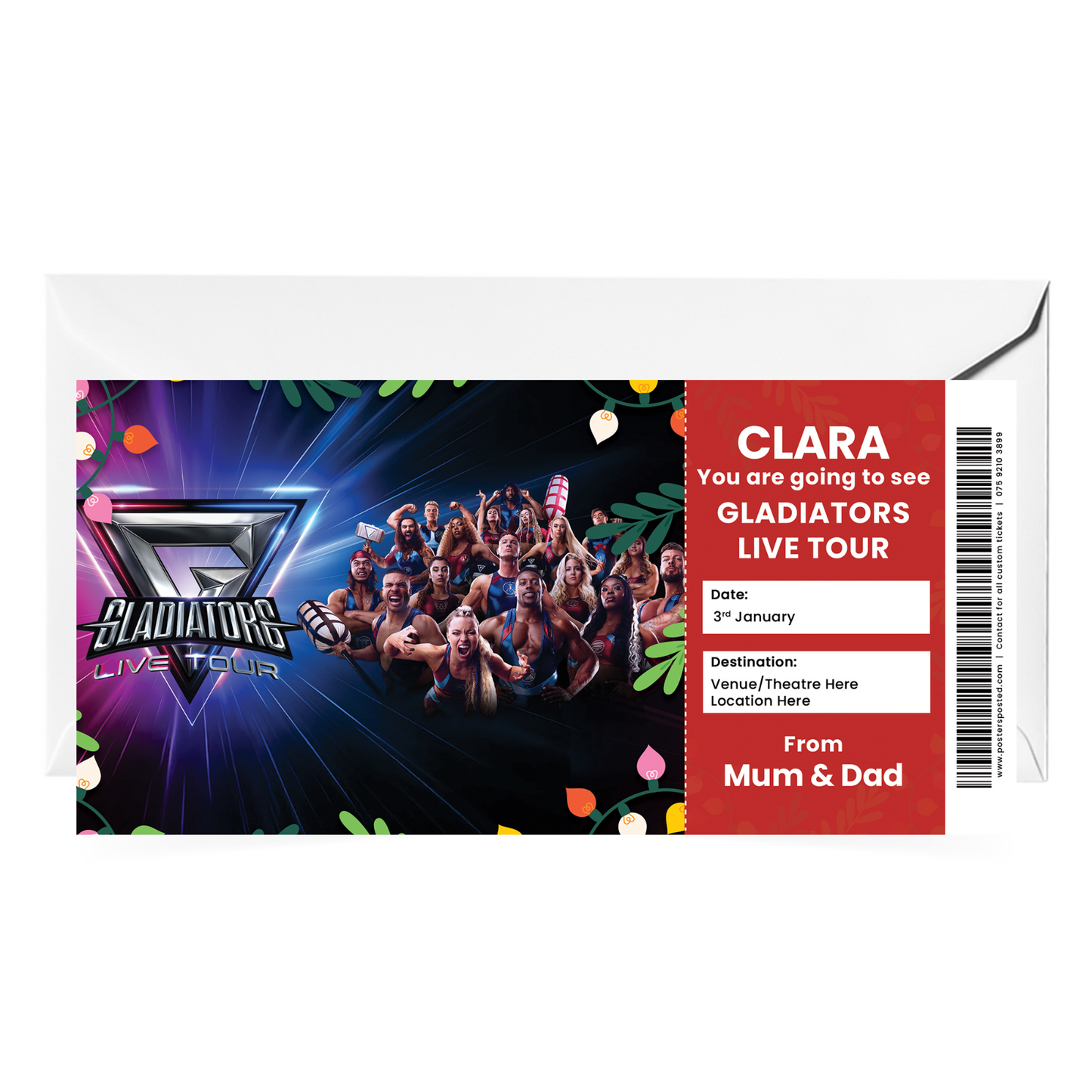 Gladiators Live Tour Mock Ticket Personalised Christmas Gift Reveal Novelty