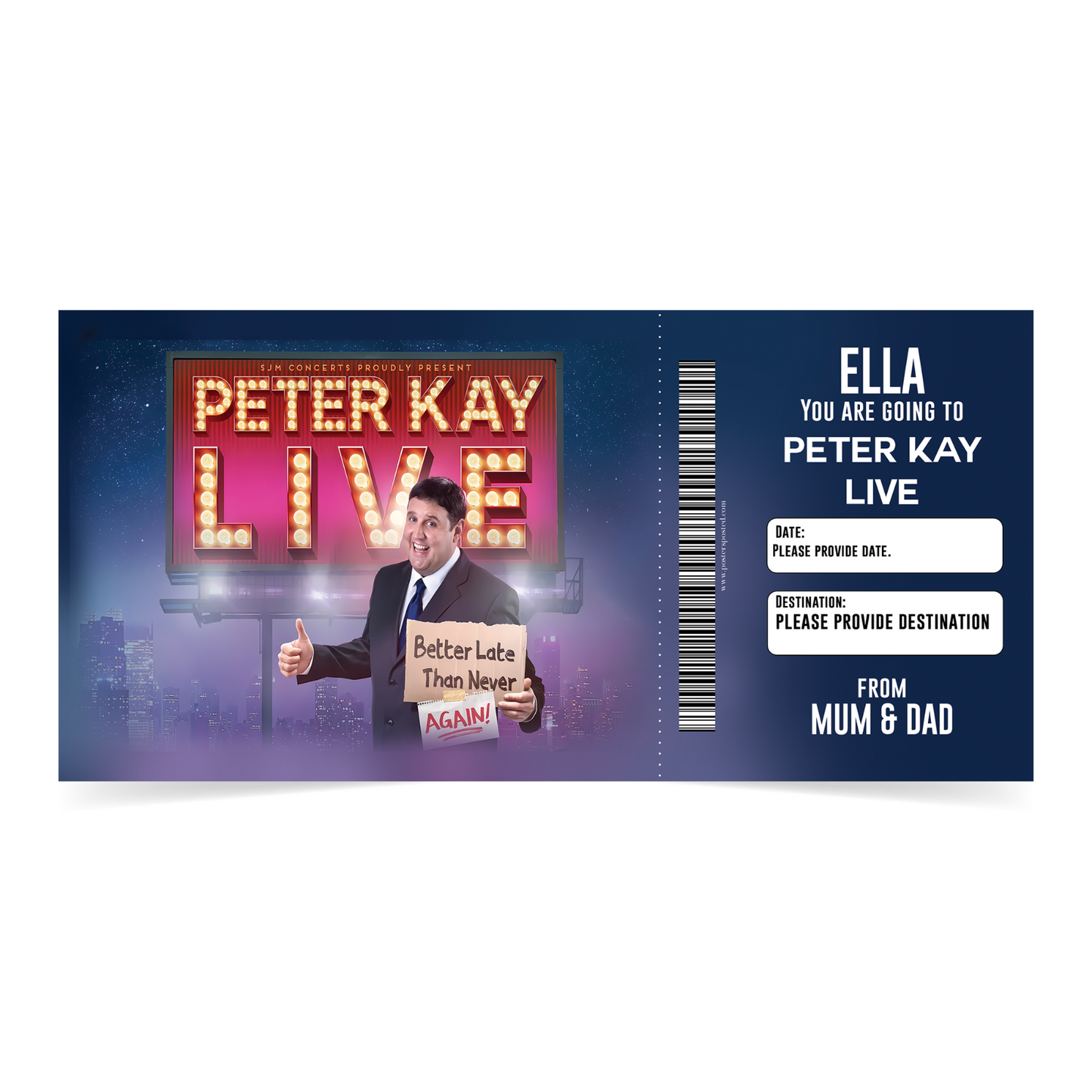 PETER KAY LIVE Ticket Personalised Gift Birthday Souvenir Christmas Keepsake