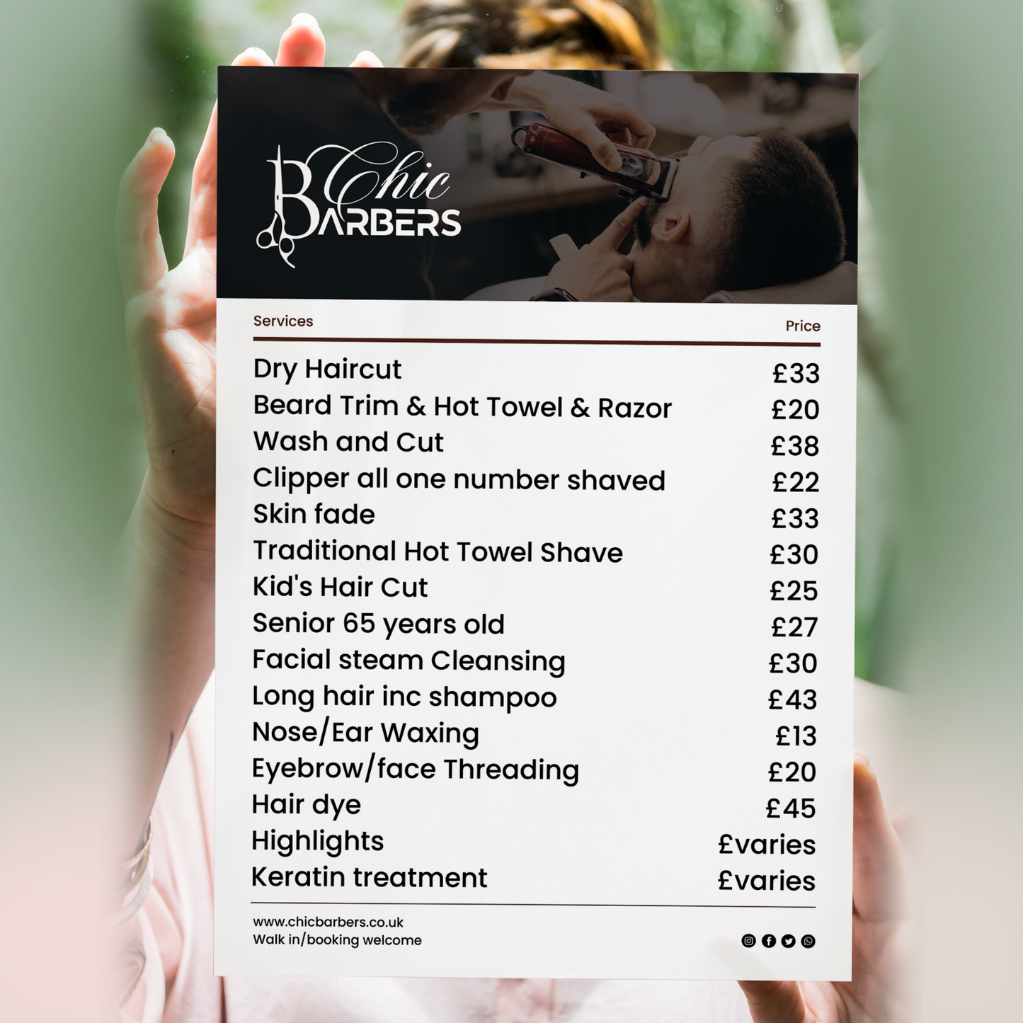 Barber Shop Salon Advertising Board Poster Price List Sign A5 A4 A3