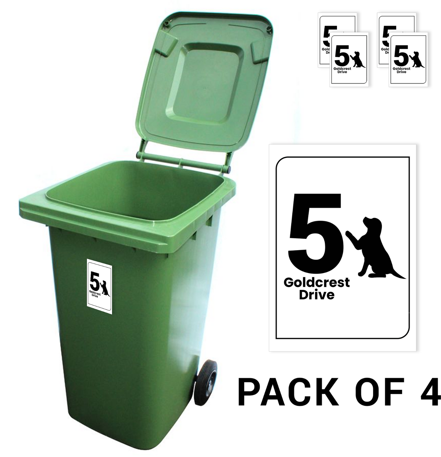 Wheelie Bin Stickers House Numbers for Bins Personalised Address Number Set of 4