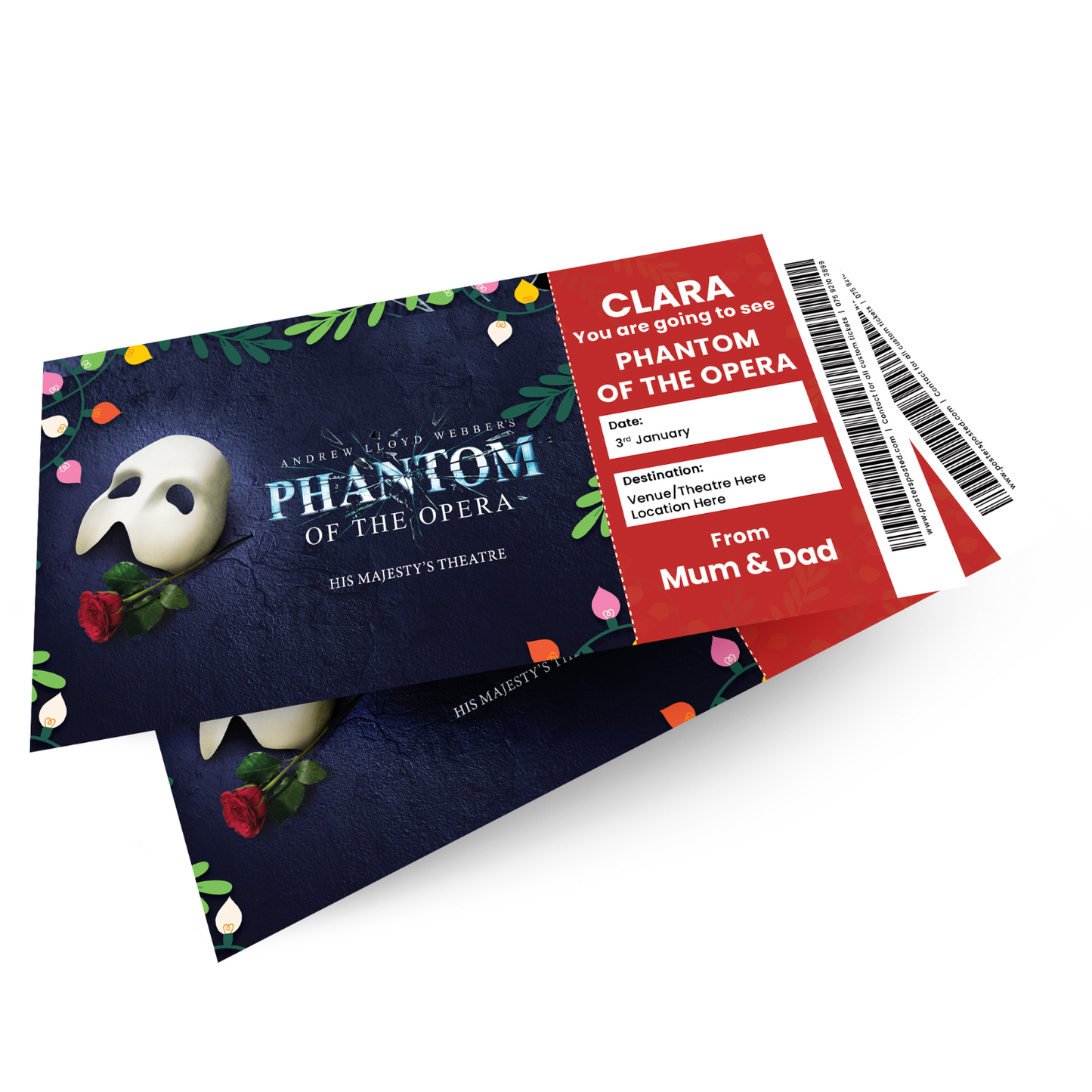 Phantom Of The Opera Ticket Christmas Theatre Ticket Personalised Gift Keepsake