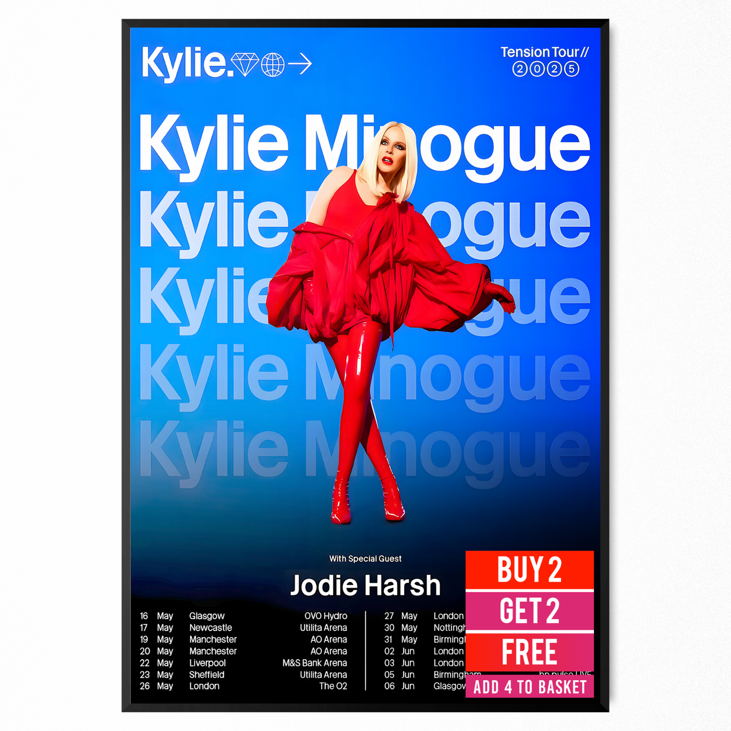 Kylie Minogue Poster Tension Tour 2025 UK Concert Poster For Kylie Minogue Fans