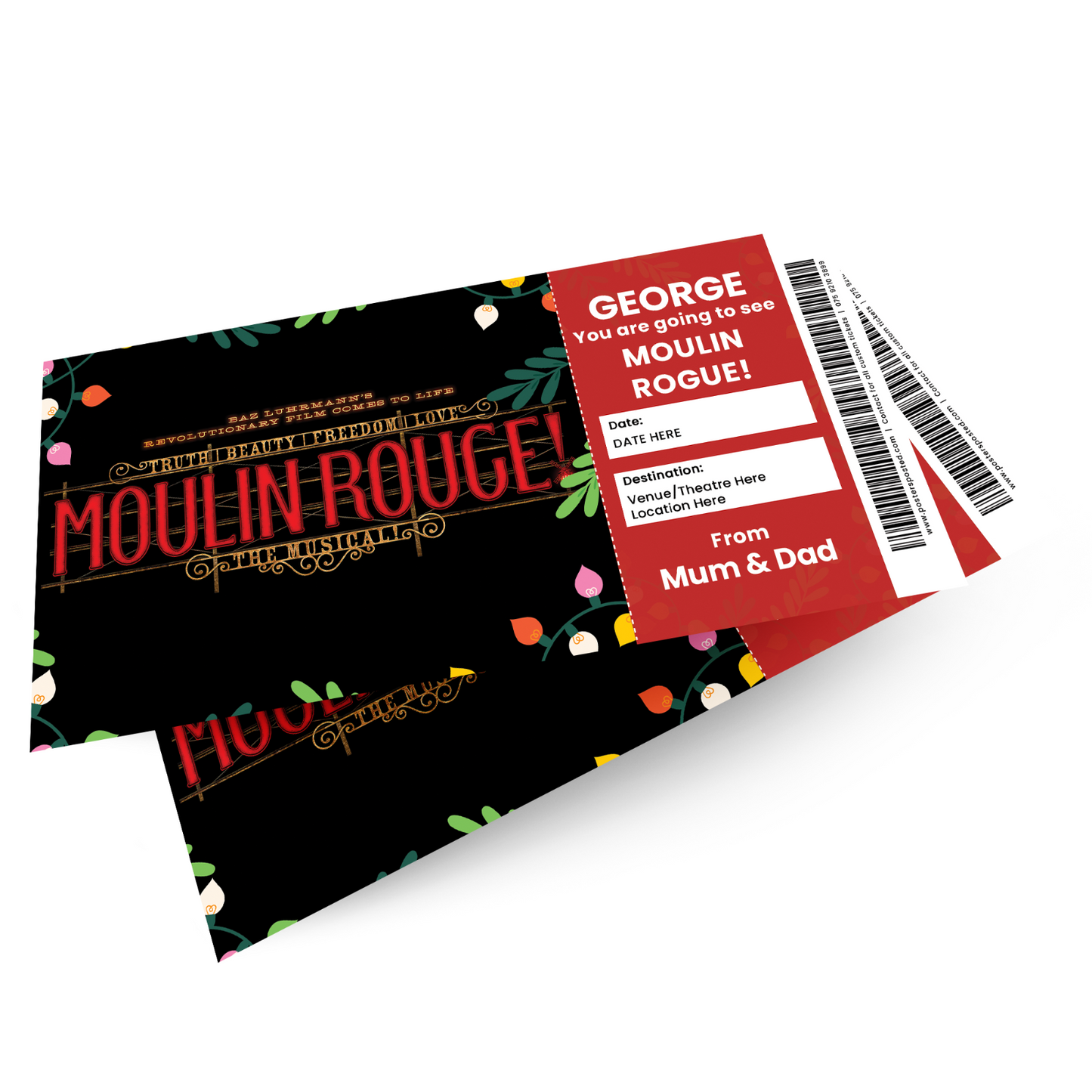 Moulin Rogue! Ticket Theatre Gift Xmas Christmas Personalised Gift Card Ticket