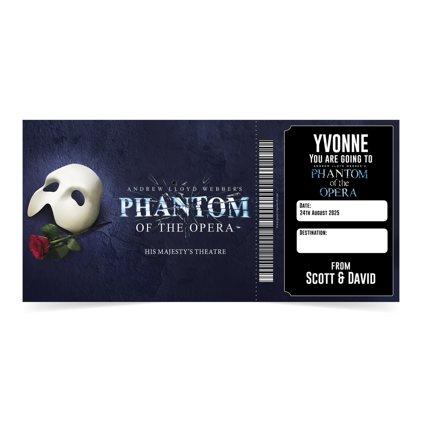 The Phantom Of The Opera Musical Theatre Ticket Personalised Christmas Ticket
